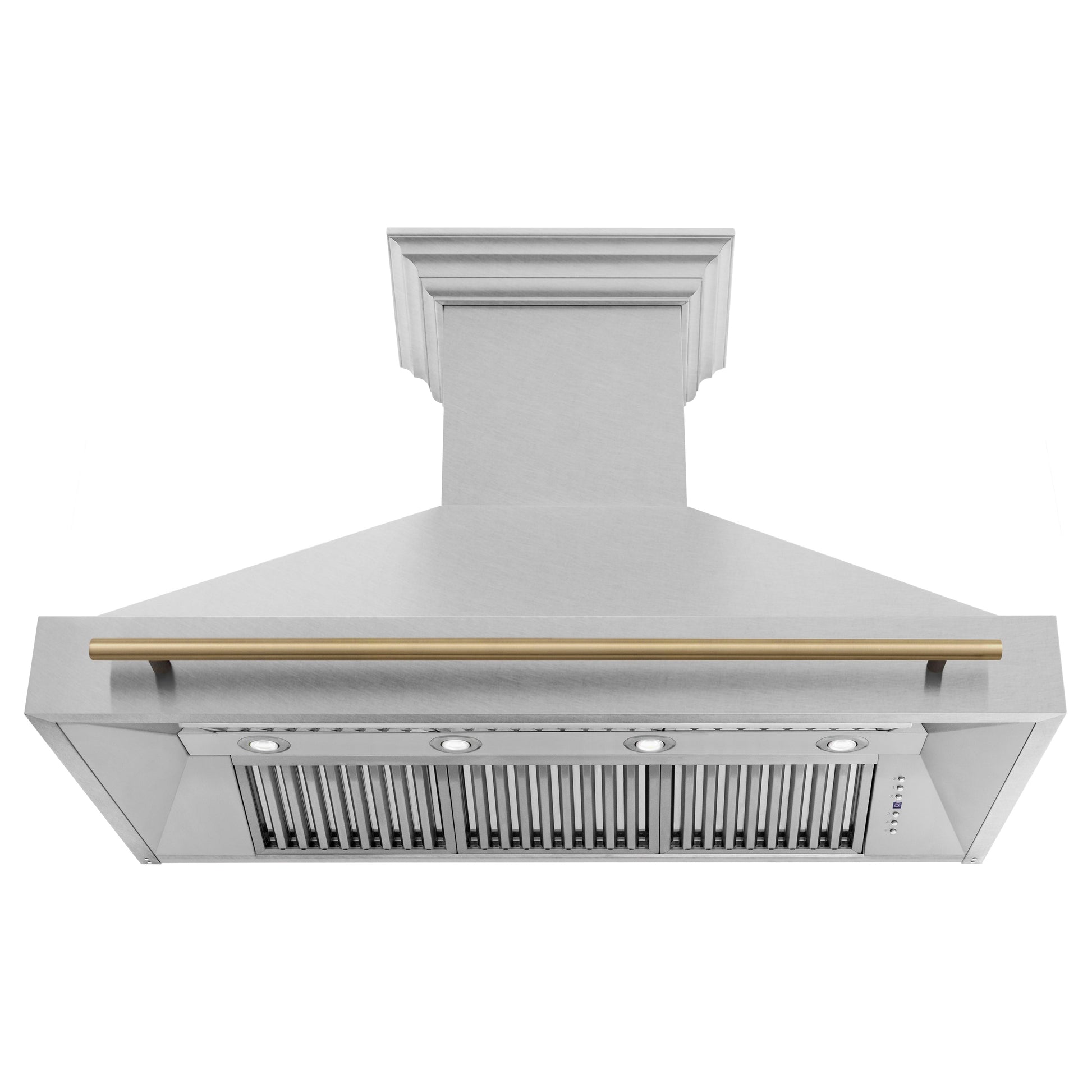 ZLINE Autograph Edition 48" Durasnow Stainless Steel 4-speed 700 CFM Range Hood With LED Lighting and Champagne Bronze Handle