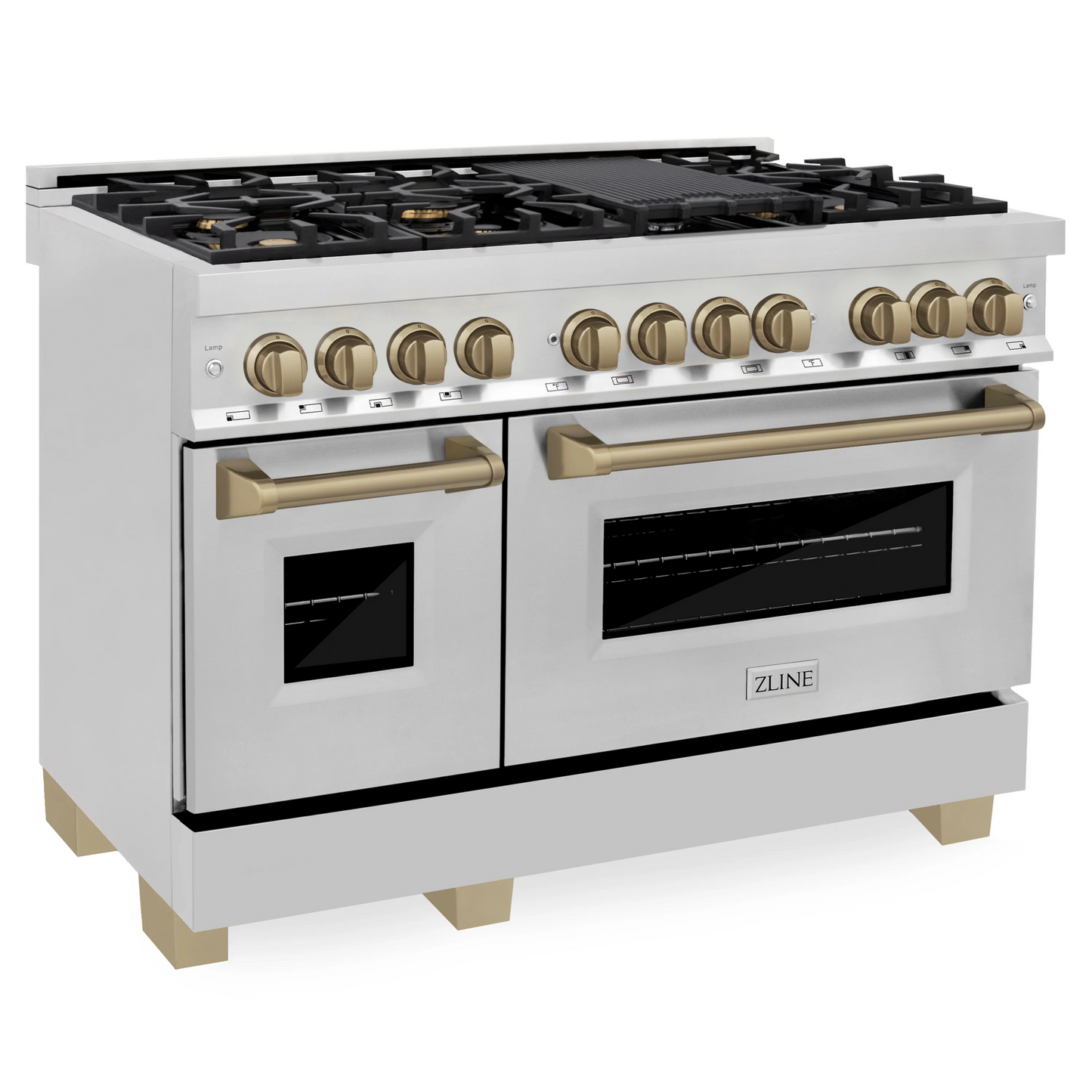 ZLINE Autograph Edition 48" Stainless Steel 7 Burner Dual Fuel Range With Champagne Bronze Accents and 6.0 cu. ft. Electric Oven