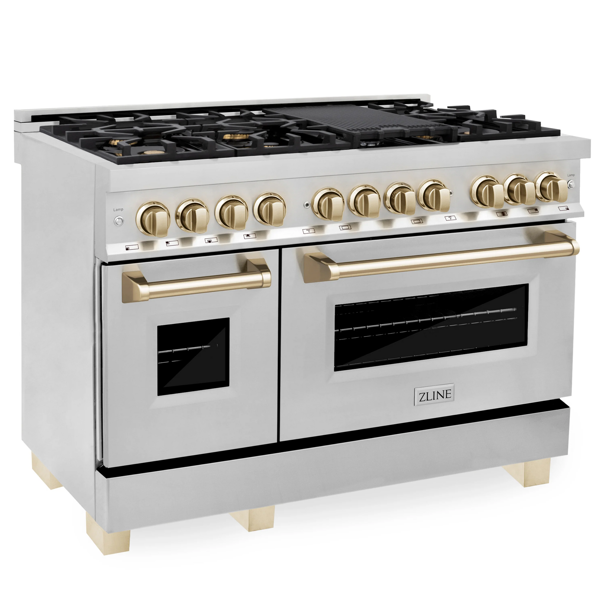 ZLINE Autograph Edition 48" Stainless Steel 7 Burner Dual Fuel Range With Gold Accents and 6.0 cu. ft. Electric Oven