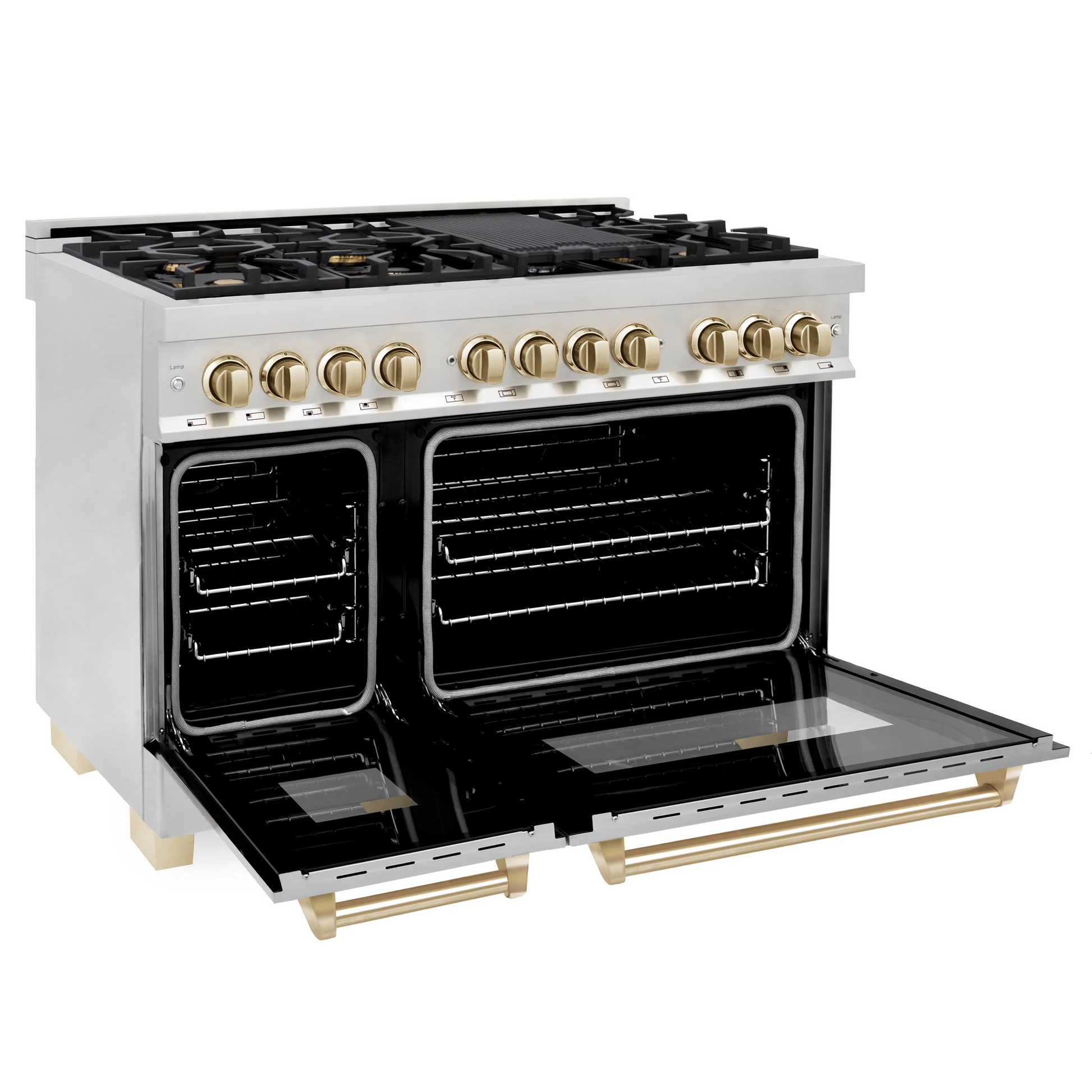 ZLINE Autograph Edition 48" Stainless Steel 7 Burner Dual Fuel Range With Gold Accents and 6.0 cu. ft. Electric Oven