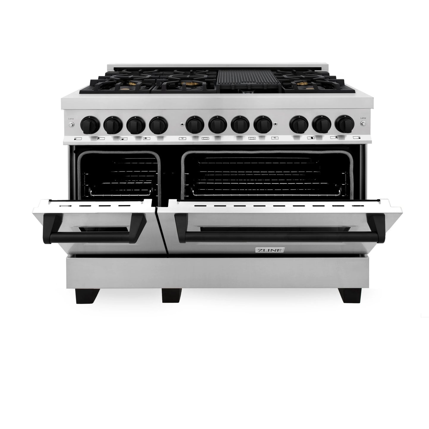 ZLINE Autograph Edition 48" Stainless Steel 7 Burner Dual Fuel Range With Matte Black Accents and 6.0 cu. ft. Electric Oven