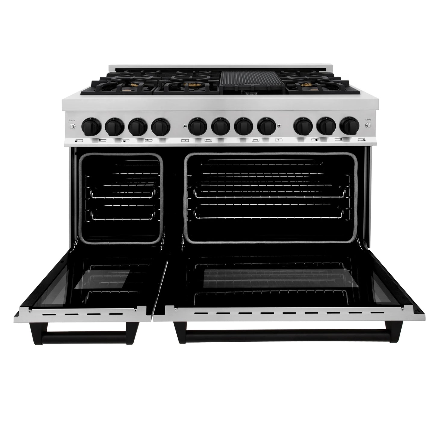 ZLINE Autograph Edition 48" Stainless Steel 7 Burner Dual Fuel Range With Matte Black Accents and 6.0 cu. ft. Electric Oven