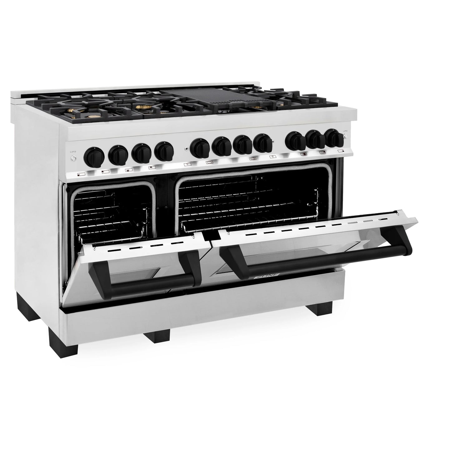 ZLINE Autograph Edition 48" Stainless Steel 7 Burner Dual Fuel Range With Matte Black Accents and 6.0 cu. ft. Electric Oven