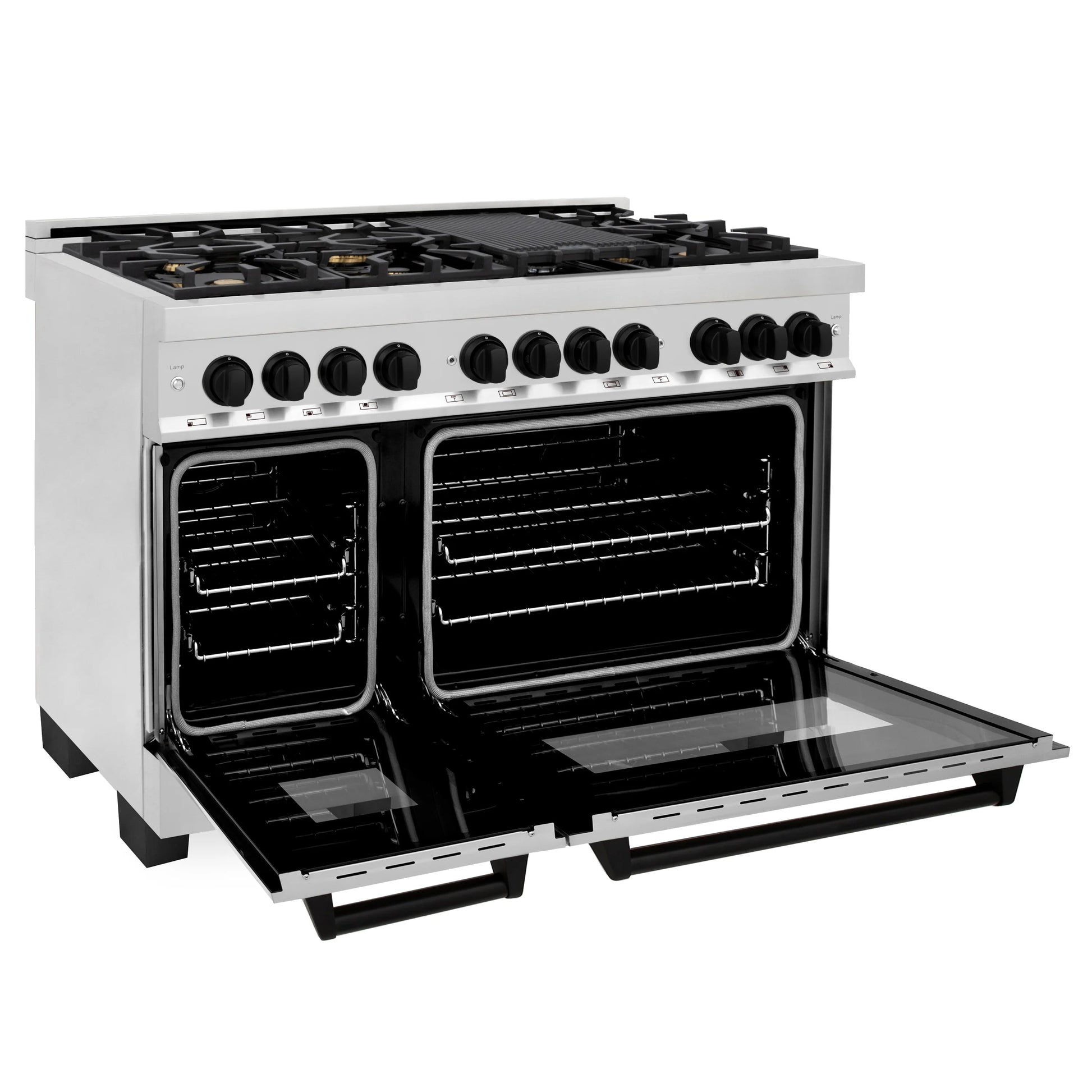 ZLINE Autograph Edition 48" Stainless Steel 7 Burner Dual Fuel Range With Matte Black Accents and 6.0 cu. ft. Electric Oven