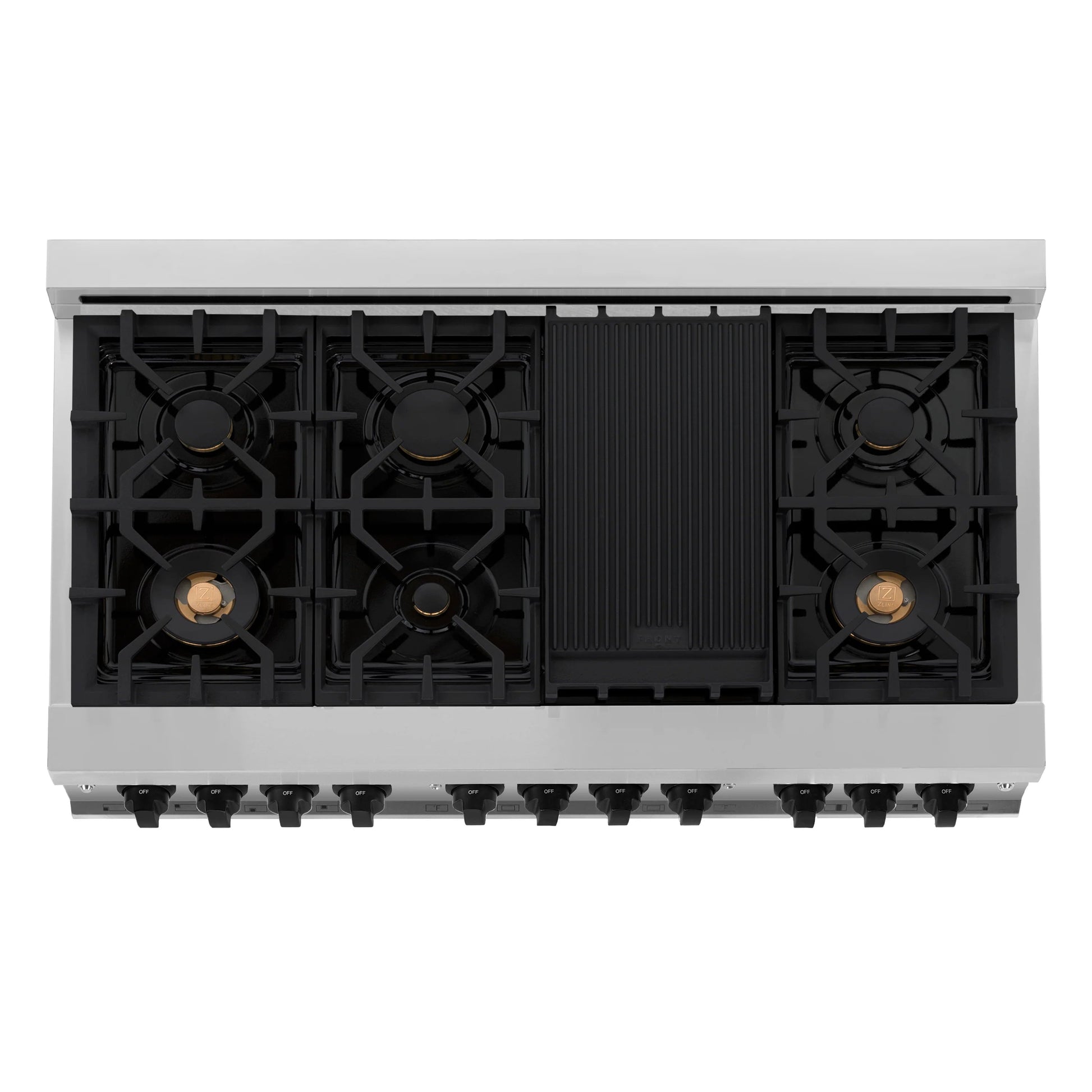 ZLINE Autograph Edition 48" Stainless Steel 7 Burner Dual Fuel Range With Matte Black Accents and 6.0 cu. ft. Electric Oven