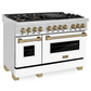 ZLINE Autograph Edition 48" Stainless Steel 7 Burner Dual Fuel Range With White Matte Door, Champagne Bronze Accents and 6.0 cu. ft. Electric Oven