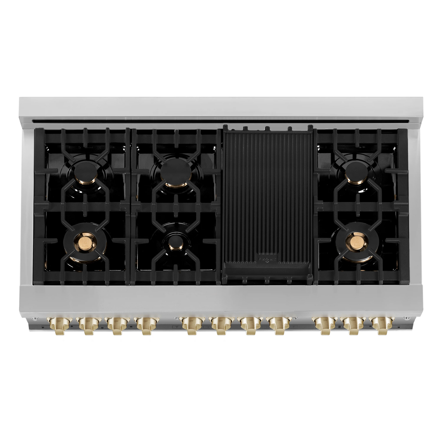 ZLINE Autograph Edition 48" Stainless Steel 7 Burner Dual Fuel Range With White Matte Door, Gold Accents and 6.0 cu. ft. Electric Oven