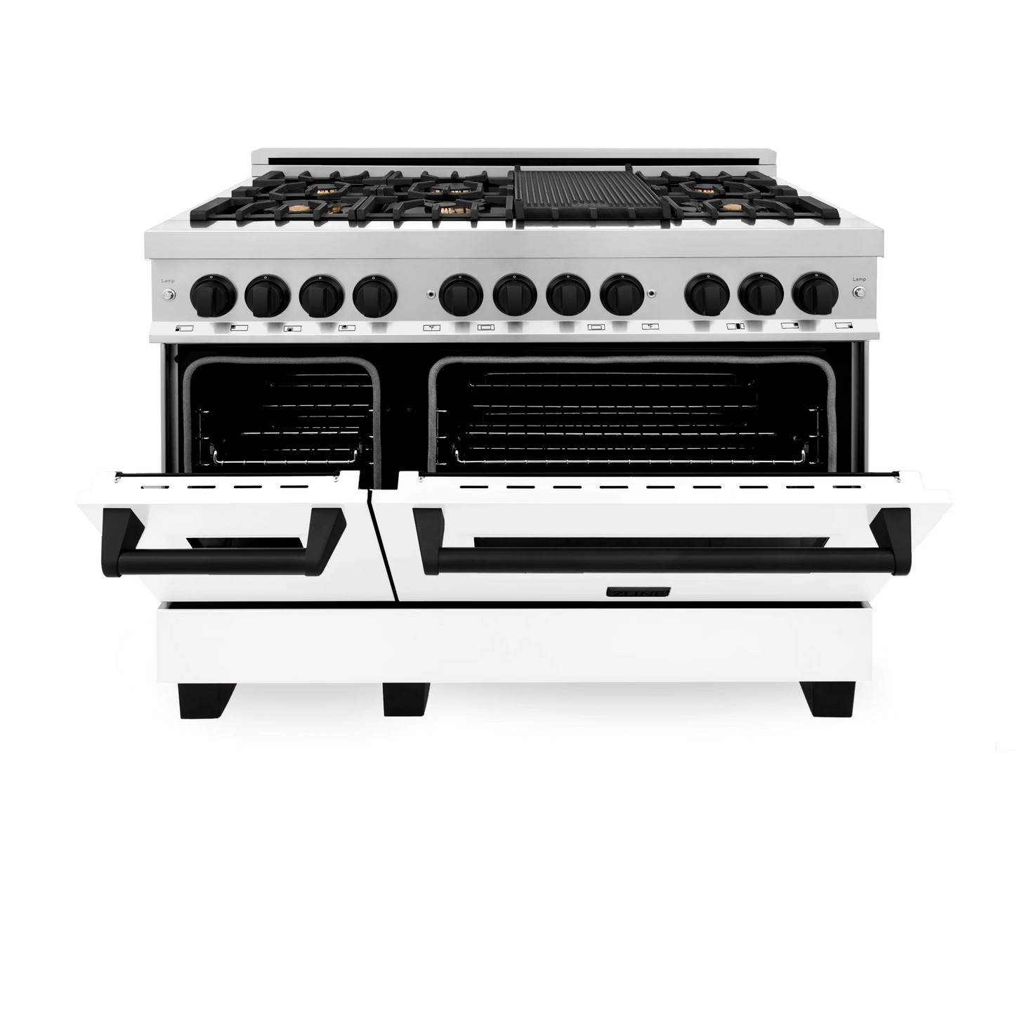 ZLINE Autograph Edition 48" Stainless Steel 7 Burner Dual Fuel Range With White Matte Door, Matte Black Accents and 6.0 cu. ft. Electric Oven