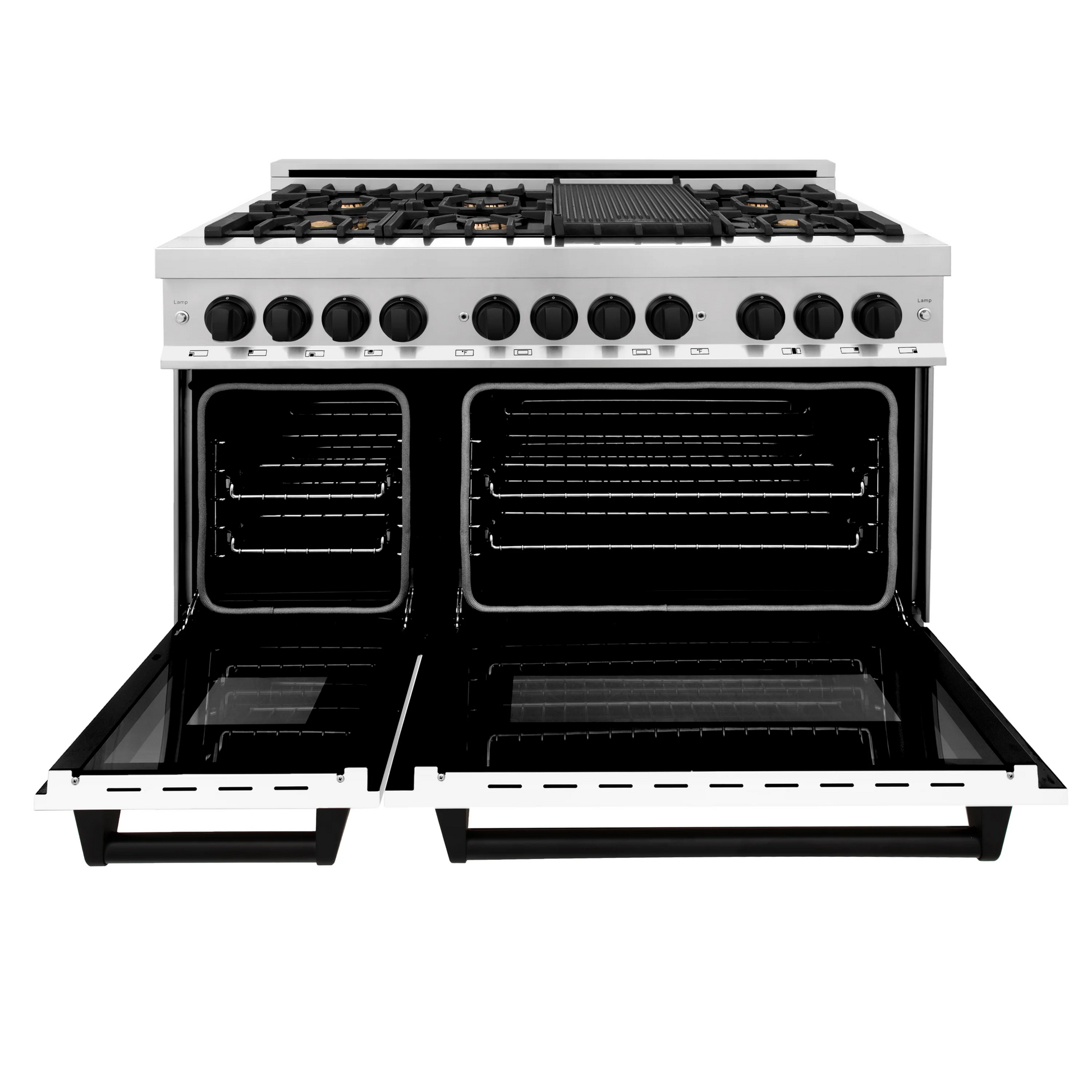 ZLINE Autograph Edition 48" Stainless Steel 7 Burner Dual Fuel Range With White Matte Door, Matte Black Accents and 6.0 cu. ft. Electric Oven