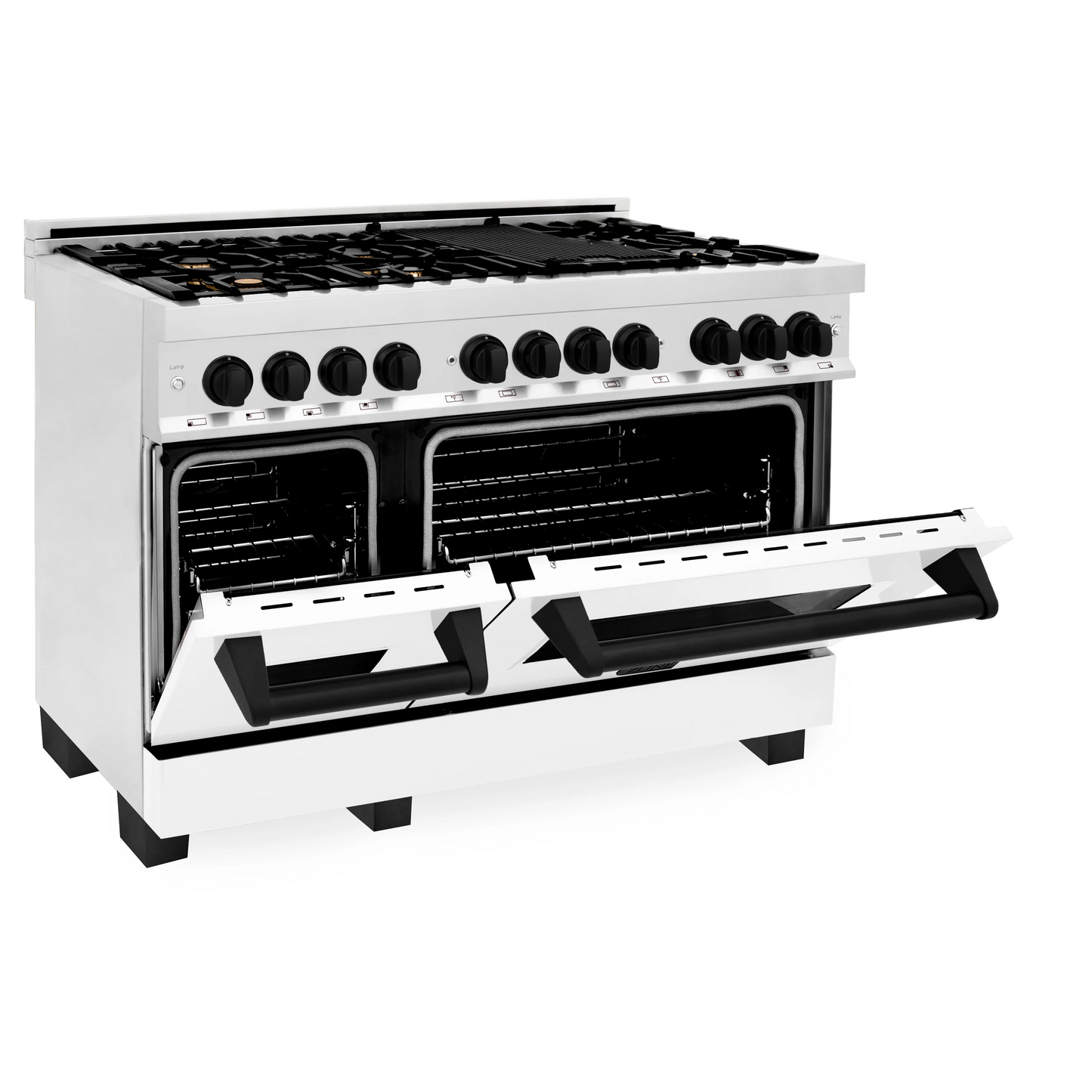 ZLINE Autograph Edition 48" Stainless Steel 7 Burner Dual Fuel Range With White Matte Door, Matte Black Accents and 6.0 cu. ft. Electric Oven