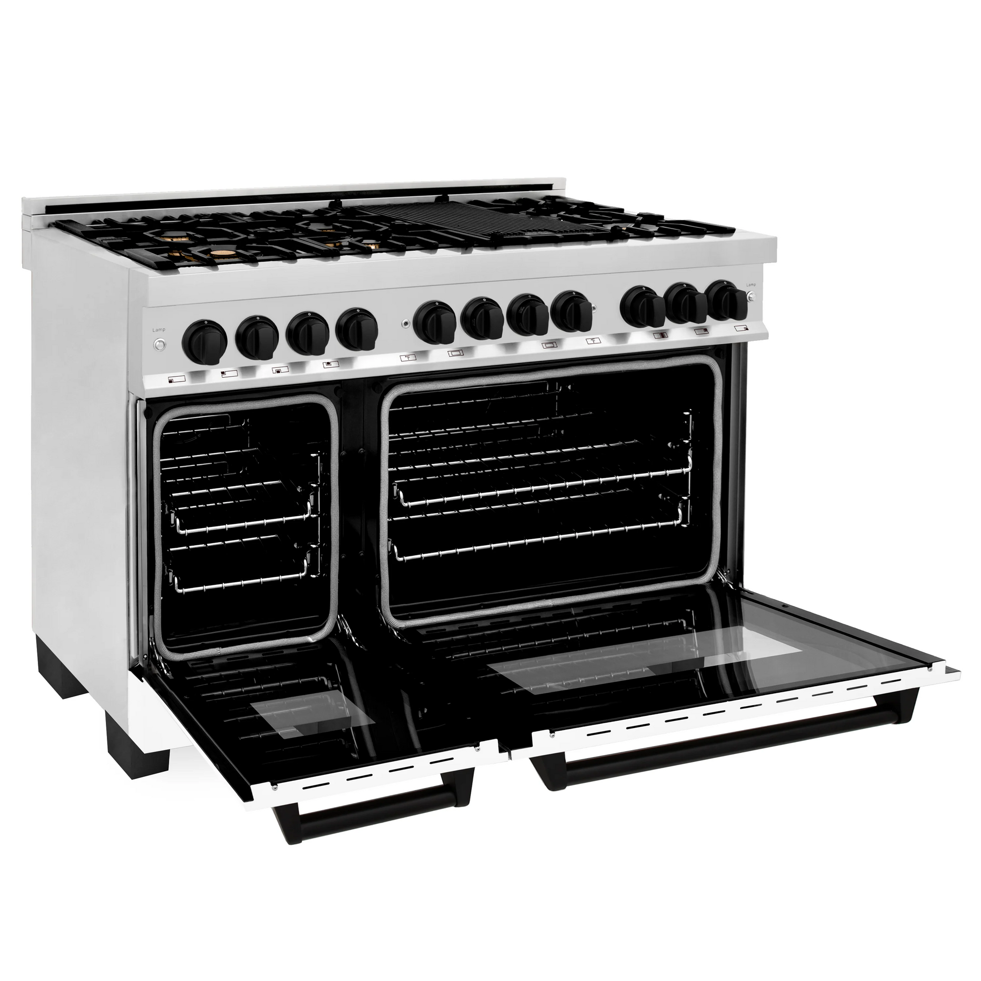 ZLINE Autograph Edition 48" Stainless Steel 7 Burner Dual Fuel Range With White Matte Door, Matte Black Accents and 6.0 cu. ft. Electric Oven