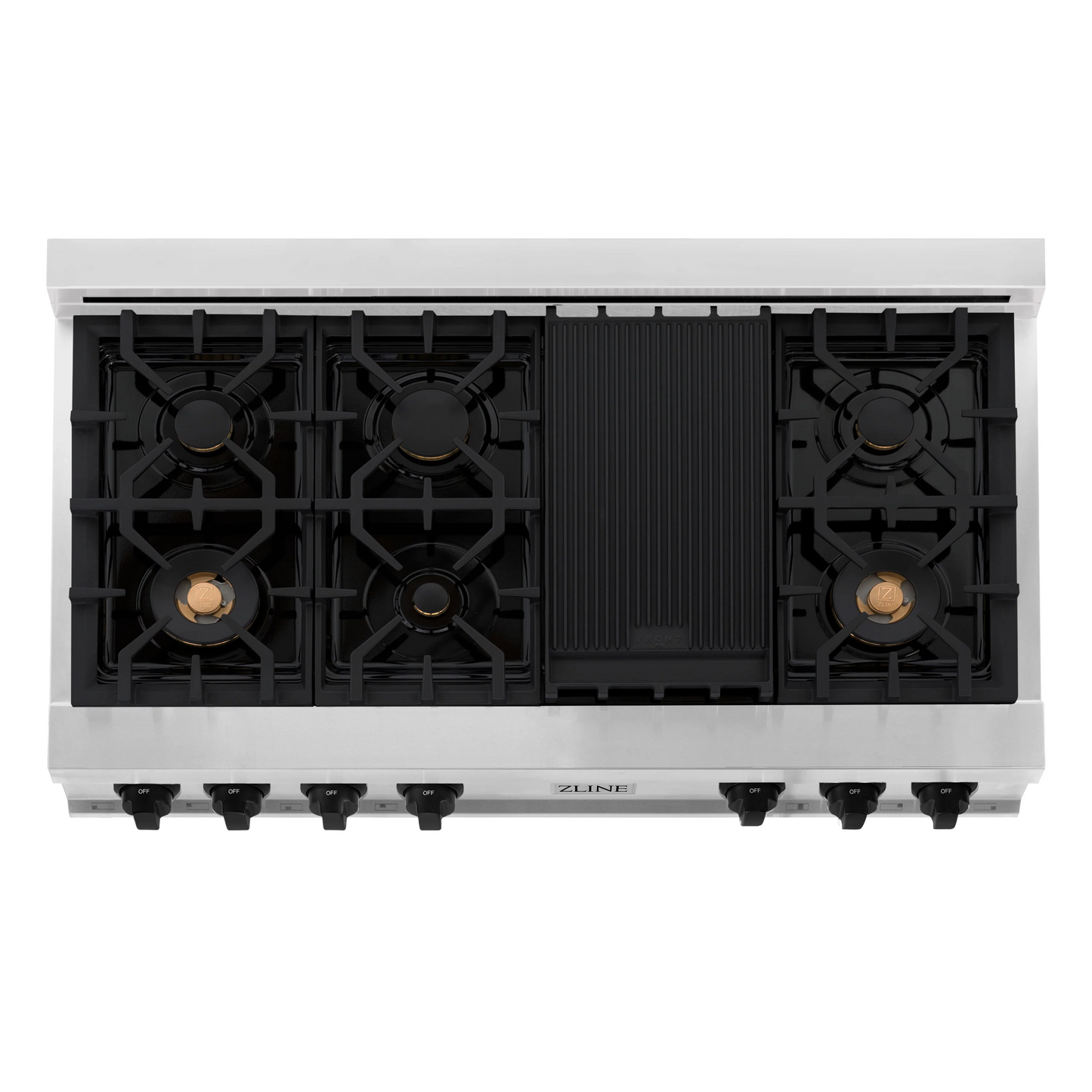 ZLINE Autograph Edition 48" Stainless Steel and Gold Accents Porcelain 7 Burner Rangetop