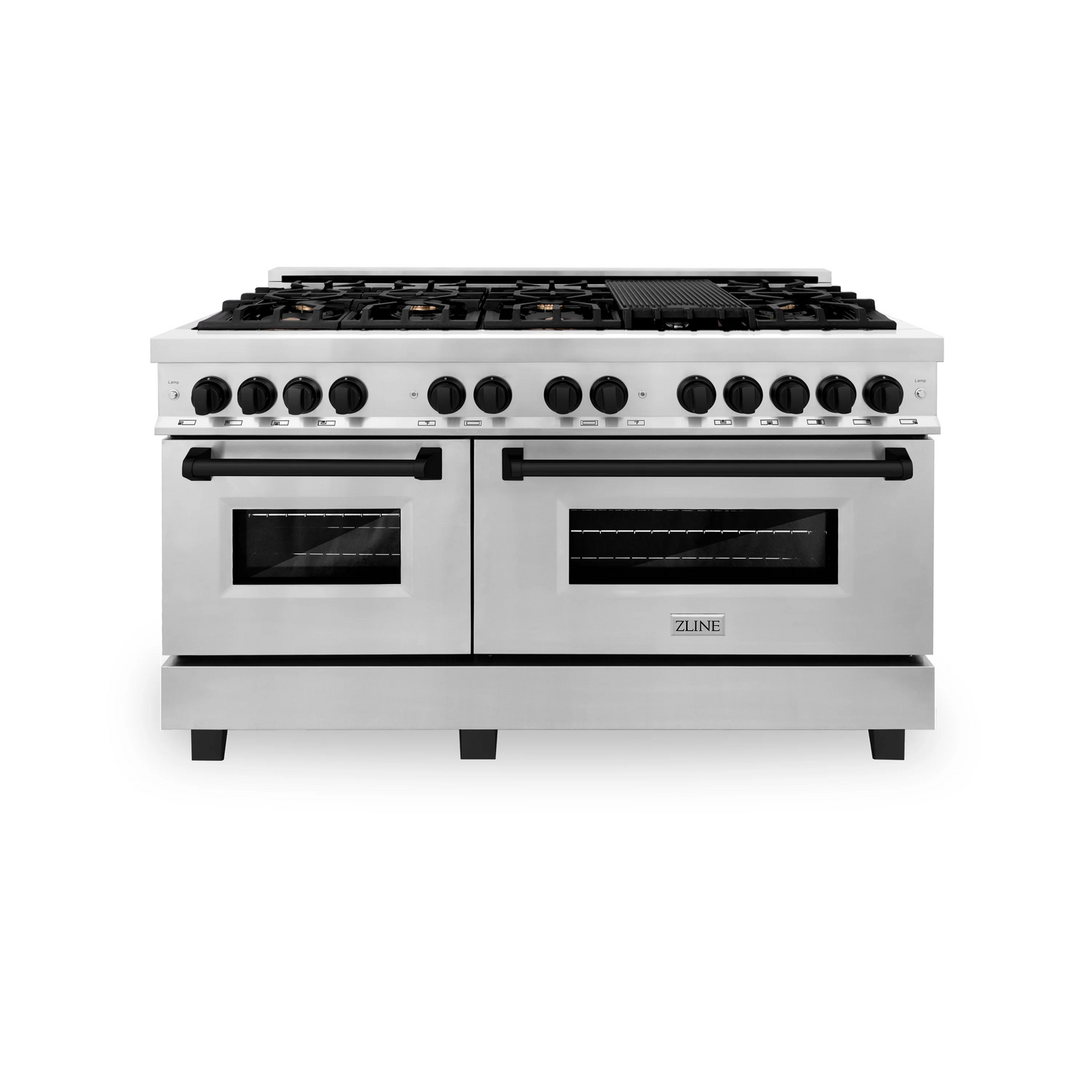 ZLINE Autograph Edition 60" Stainless Steel 9 Burner Dual Fuel Range With Matte Black Accents and 7.4 cu. ft. Electric Oven