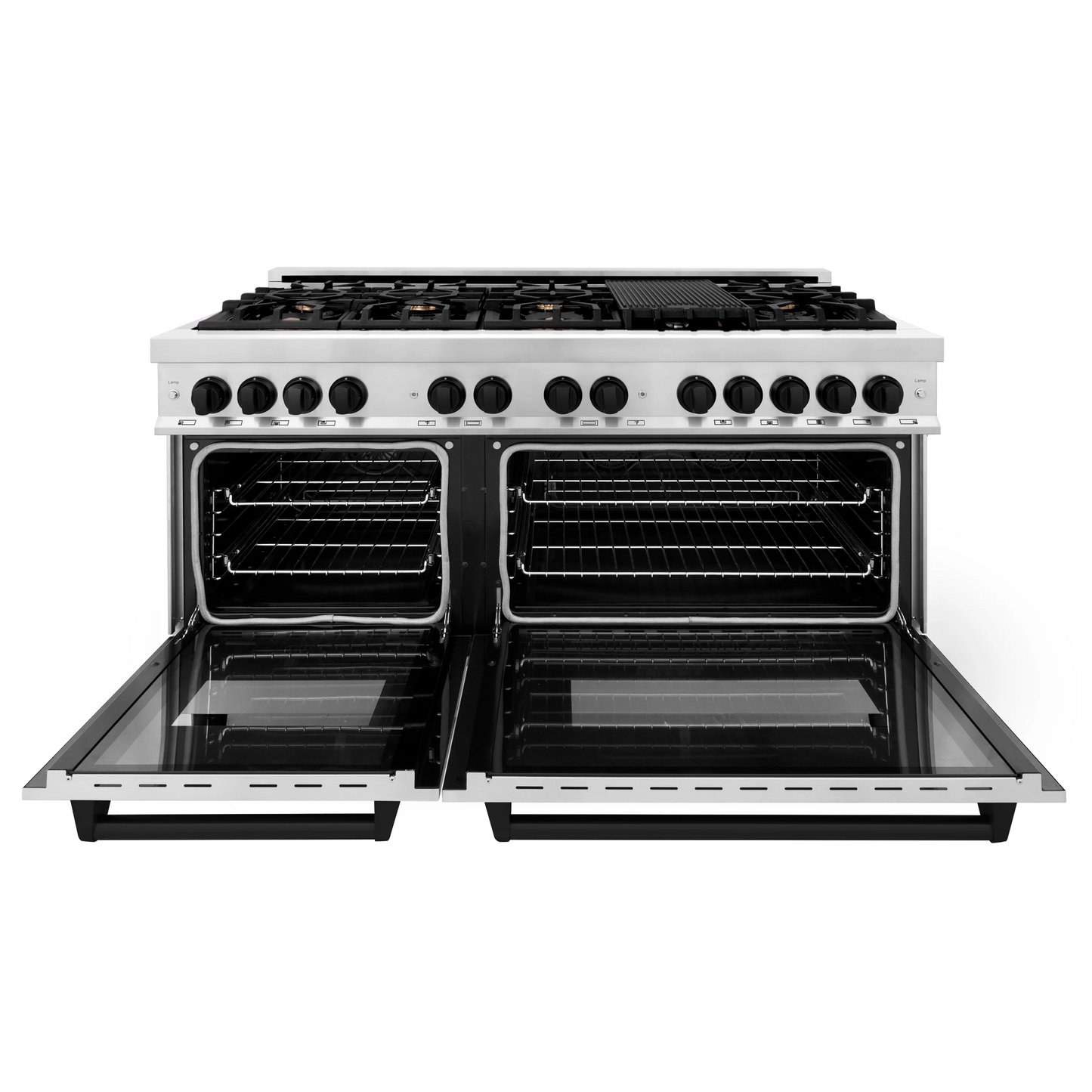 ZLINE Autograph Edition 60" Stainless Steel 9 Burner Dual Fuel Range With Matte Black Accents and 7.4 cu. ft. Electric Oven