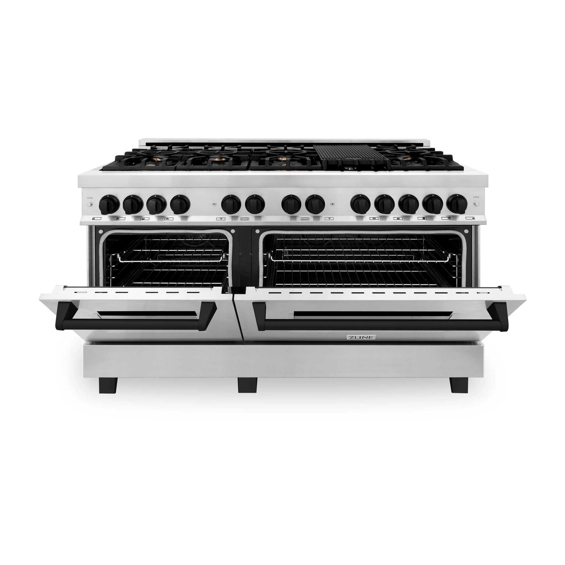 ZLINE Autograph Edition 60" Stainless Steel 9 Burner Dual Fuel Range With Matte Black Accents and 7.4 cu. ft. Electric Oven