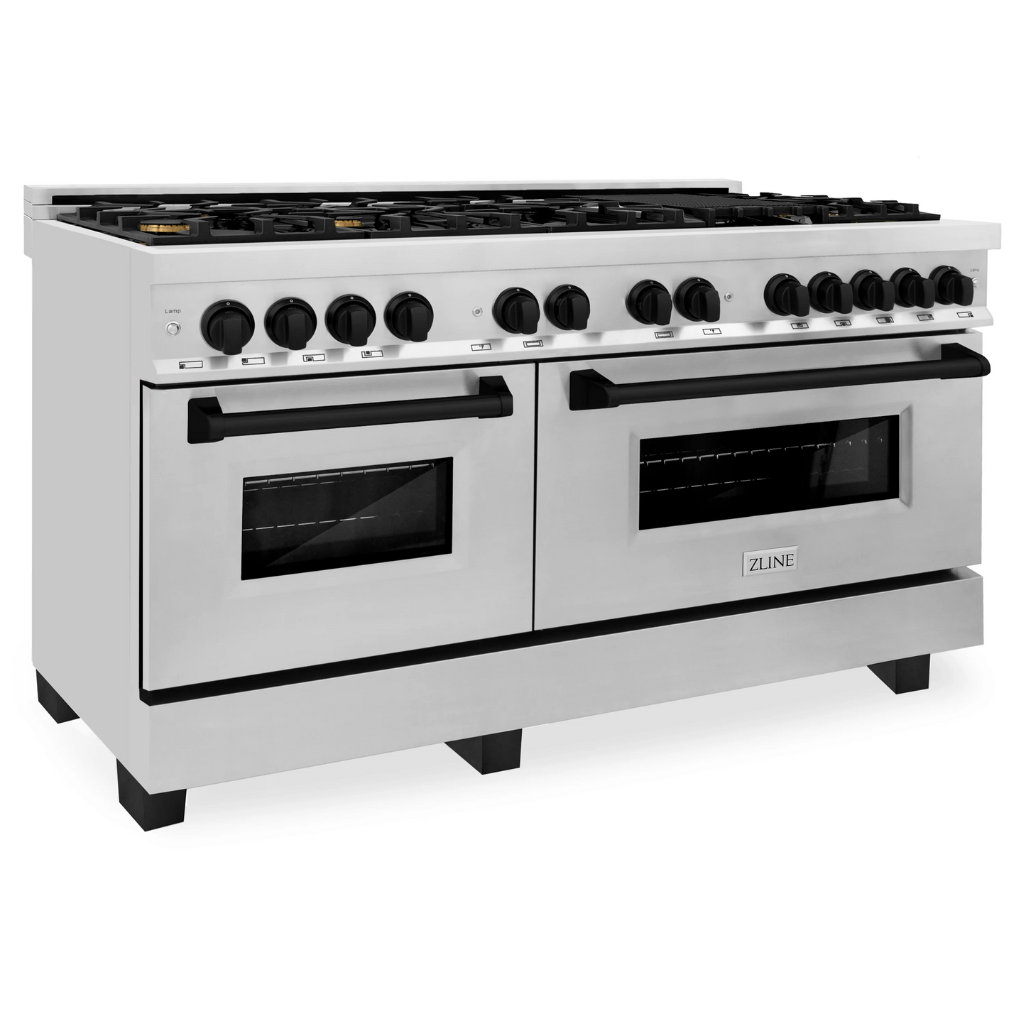 ZLINE Autograph Edition 60" Stainless Steel 9 Burner Dual Fuel Range With Matte Black Accents and 7.4 cu. ft. Electric Oven