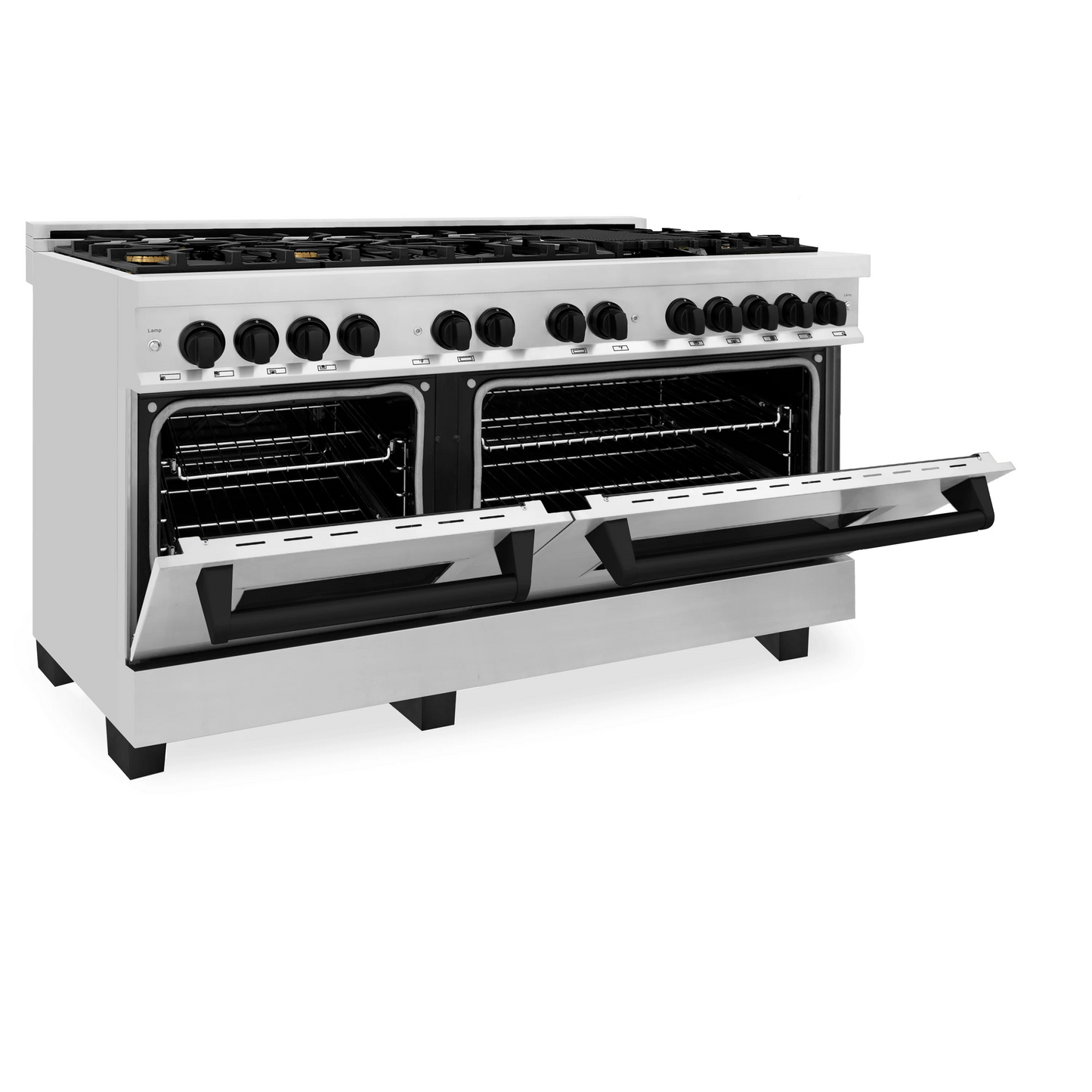 ZLINE Autograph Edition 60" Stainless Steel 9 Burner Dual Fuel Range With Matte Black Accents and 7.4 cu. ft. Electric Oven