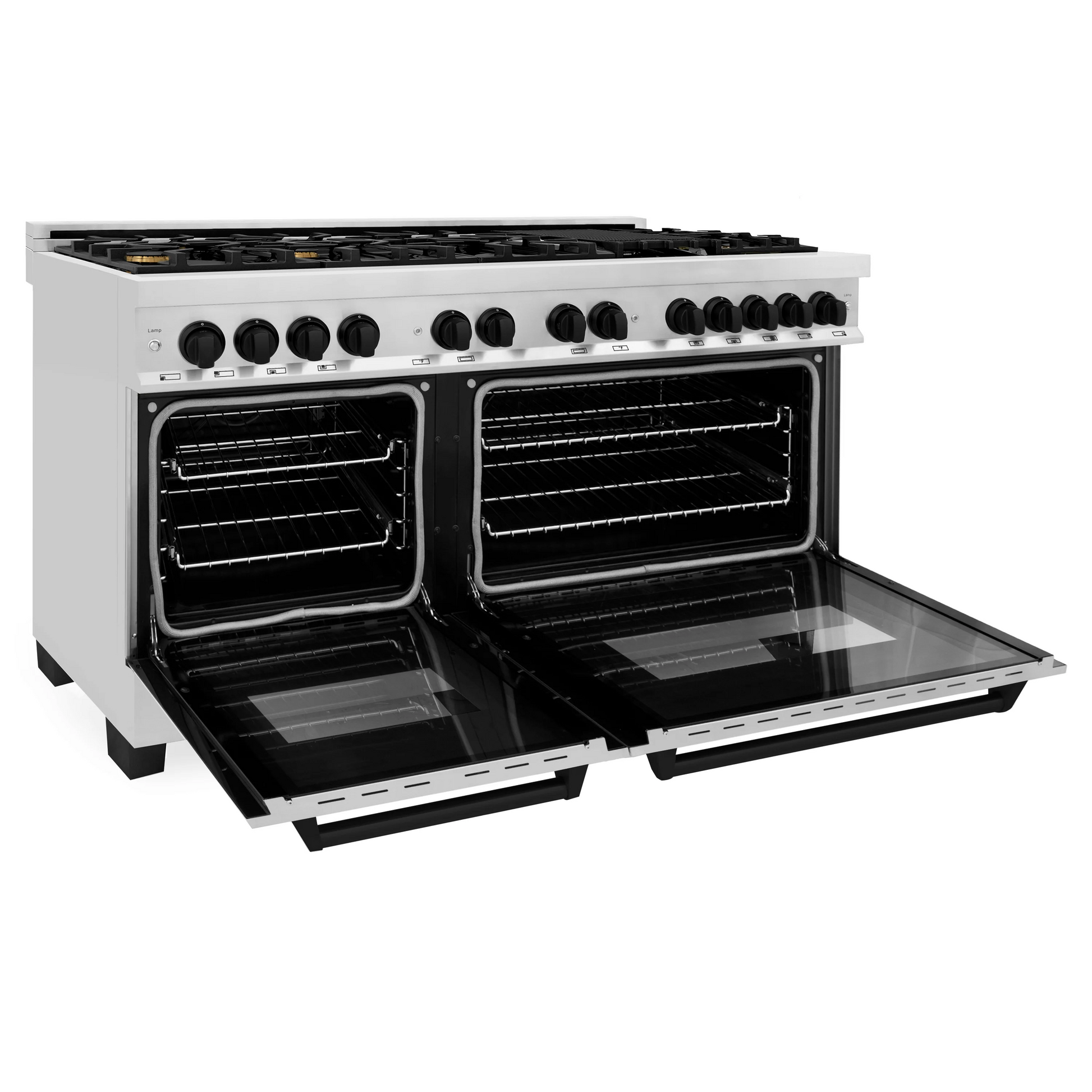 ZLINE Autograph Edition 60" Stainless Steel 9 Burner Dual Fuel Range With Matte Black Accents and 7.4 cu. ft. Electric Oven