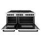 ZLINE Autograph Edition 60" Stainless Steel 9 Burner Dual Fuel Range With White Matte Door, Matte Black Accents and 7.4 cu. ft. Electric Oven