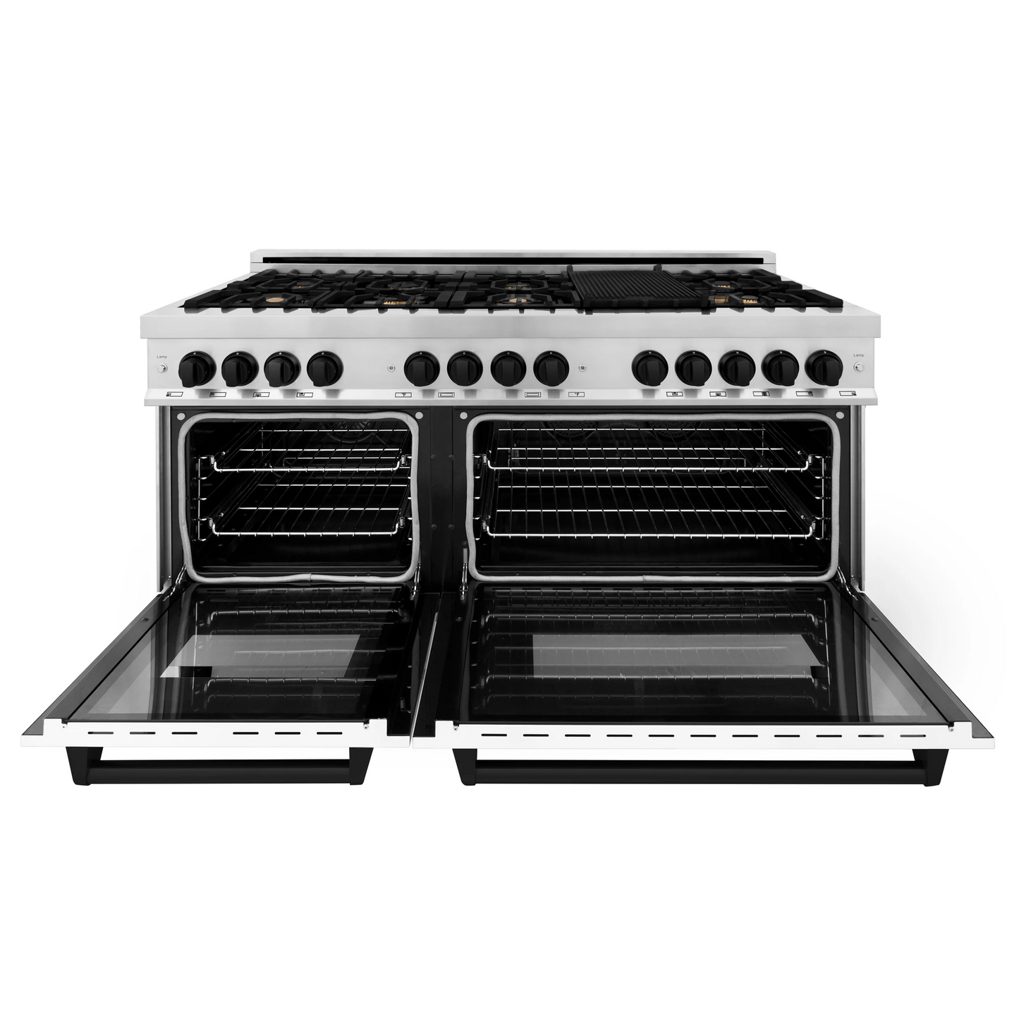 ZLINE Autograph Edition 60" Stainless Steel 9 Burner Dual Fuel Range With White Matte Door, Matte Black Accents and 7.4 cu. ft. Electric Oven