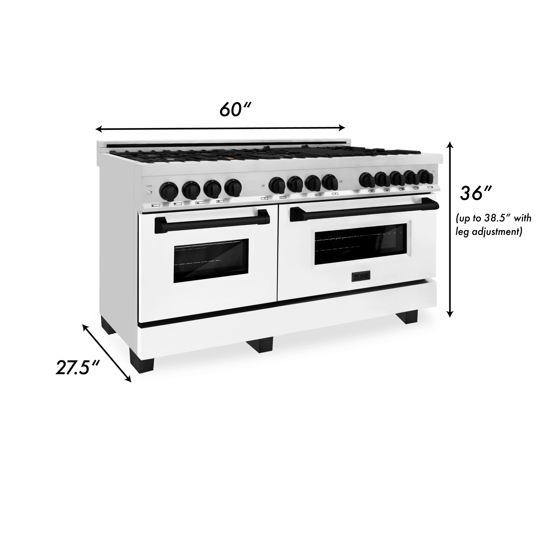 ZLINE Autograph Edition 60" Stainless Steel 9 Burner Dual Fuel Range With White Matte Door, Matte Black Accents and 7.4 cu. ft. Electric Oven