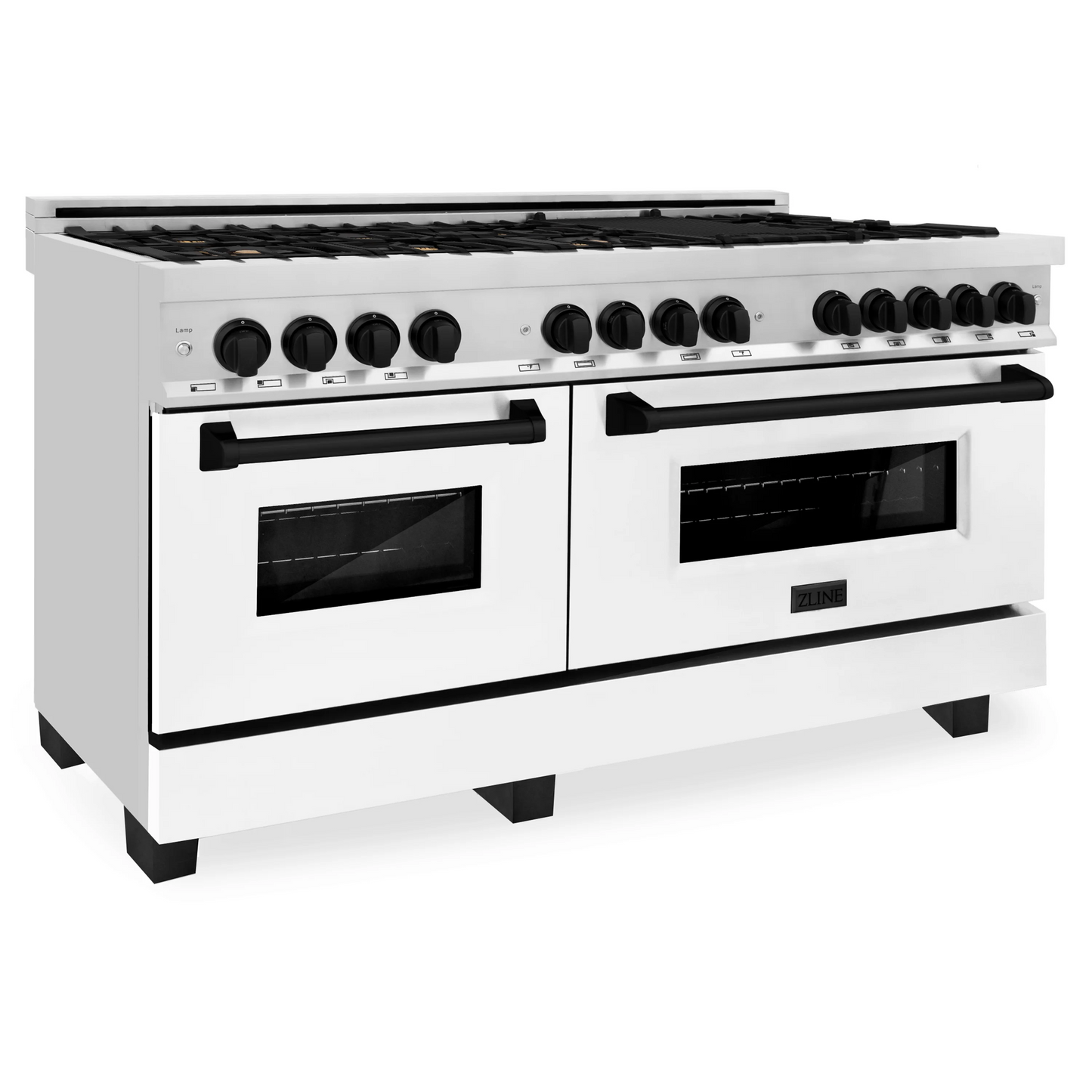 ZLINE Autograph Edition 60" Stainless Steel 9 Burner Dual Fuel Range With White Matte Door, Matte Black Accents and 7.4 cu. ft. Electric Oven