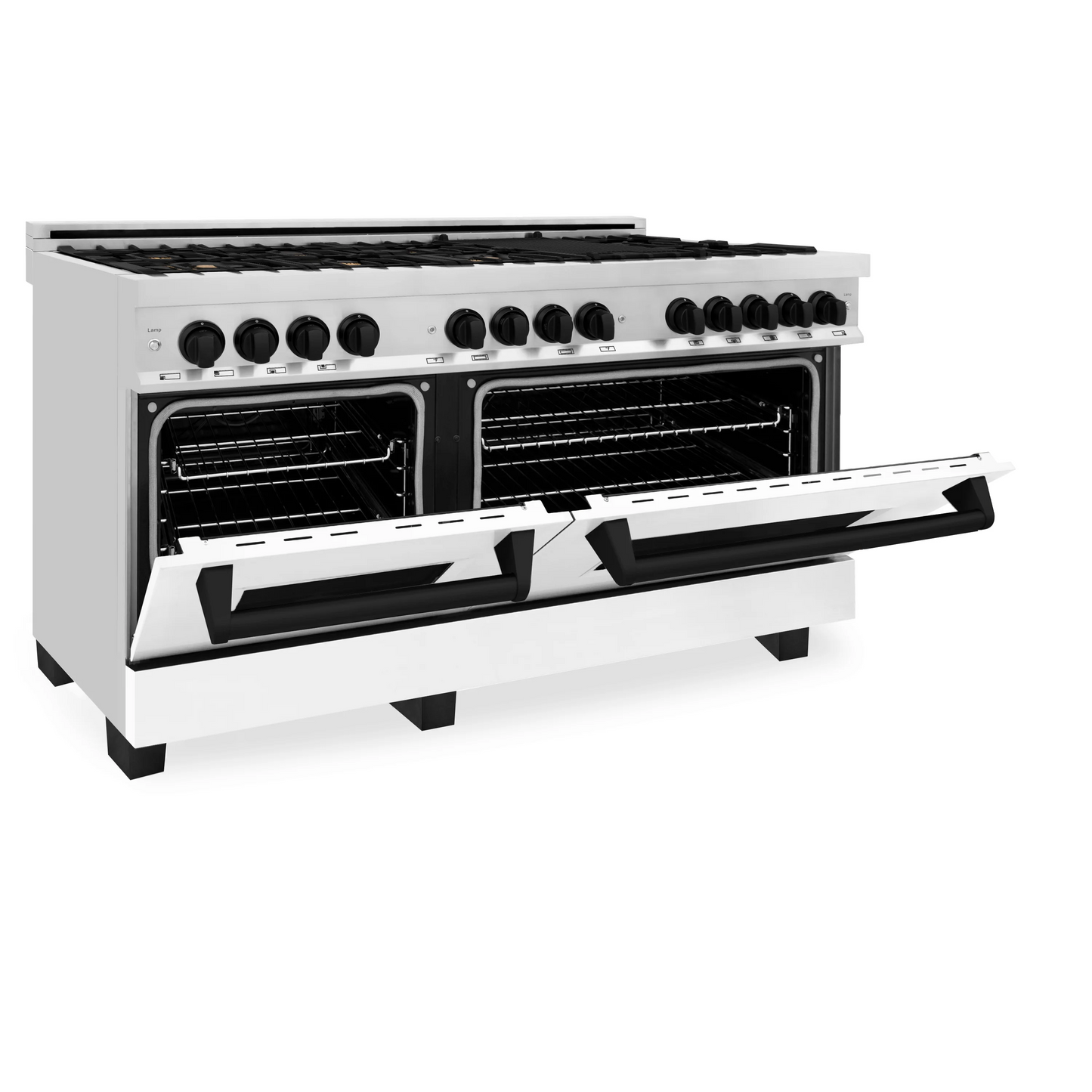 ZLINE Autograph Edition 60" Stainless Steel 9 Burner Dual Fuel Range With White Matte Door, Matte Black Accents and 7.4 cu. ft. Electric Oven