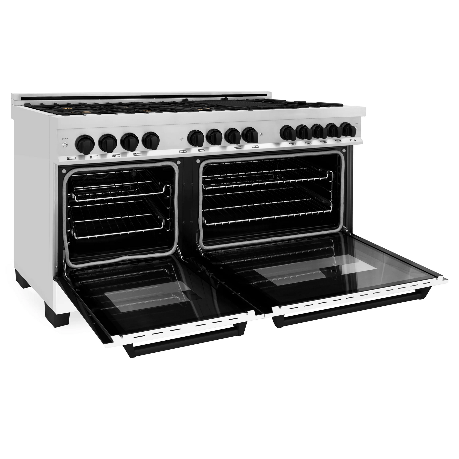 ZLINE Autograph Edition 60" Stainless Steel 9 Burner Dual Fuel Range With White Matte Door, Matte Black Accents and 7.4 cu. ft. Electric Oven