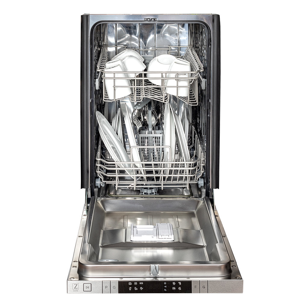 ZLINE Classic 18" Black Matte Top Control Dishwasher With Stainless Steel Tub and Modern Style Handle