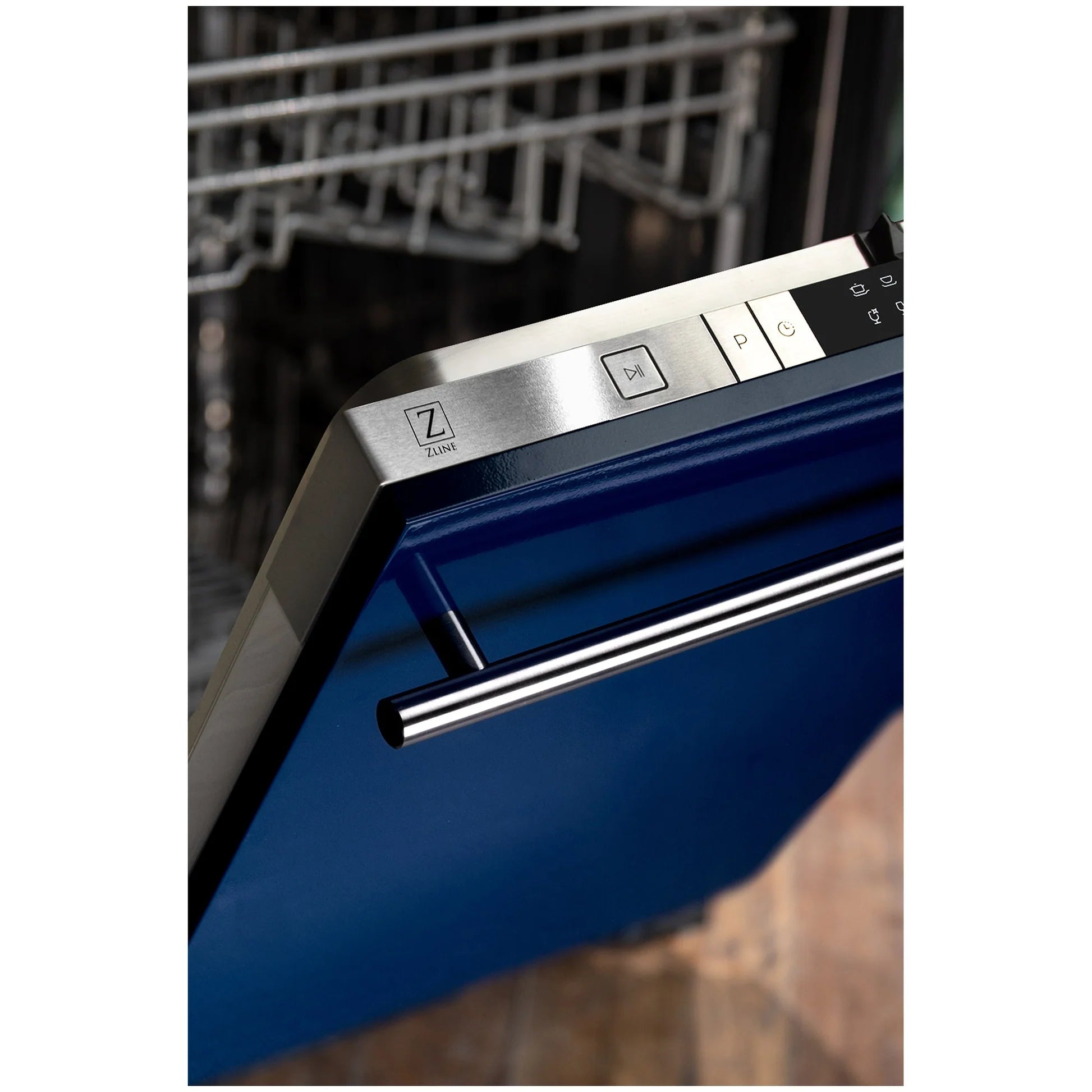 ZLINE Classic 24" Blue Gloss Top Control Dishwasher With Stainless Steel Tub and Modern Style Handle