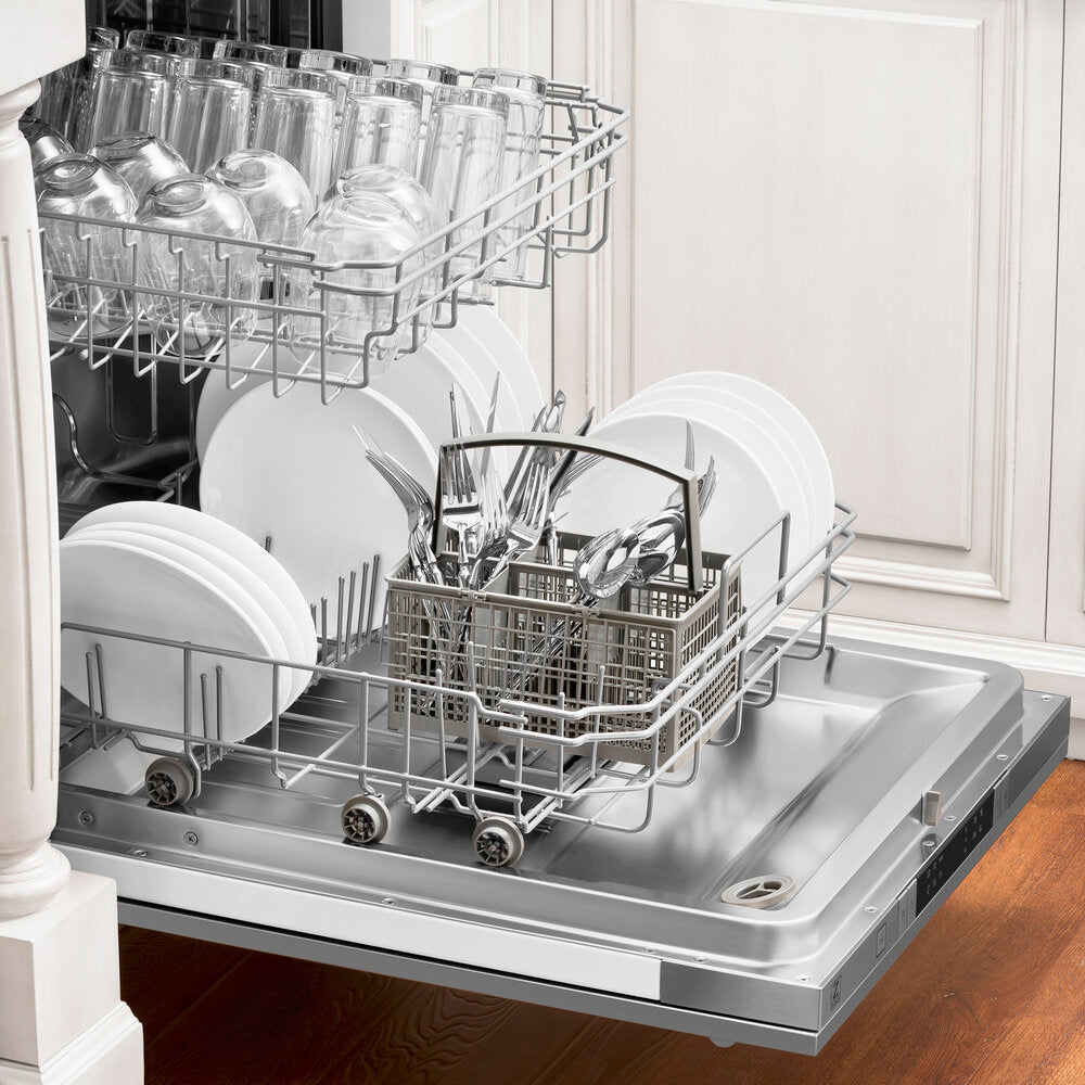 ZLINE Classic 24" DuraSnow Finished Stainless Steel Top Control Dishwasher With Stainless Steel Tub and Traditional Style Handle