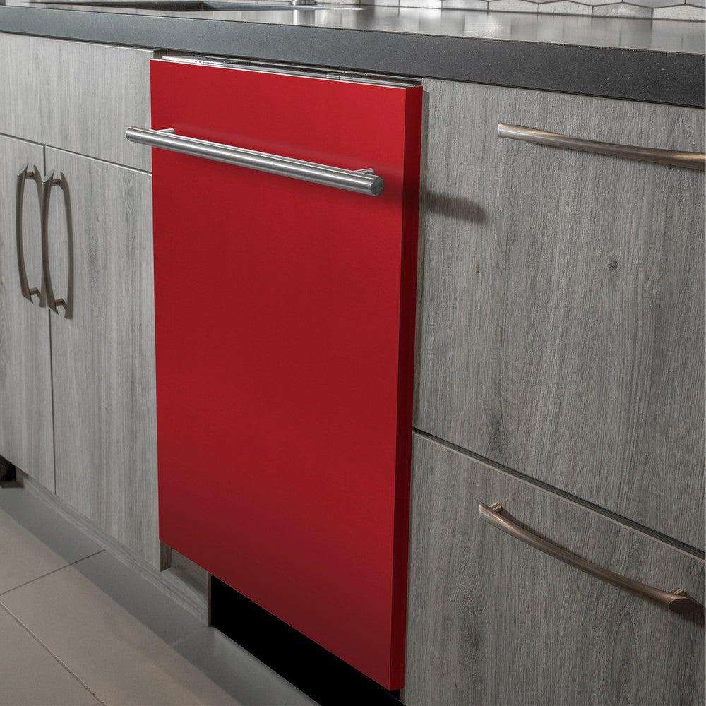 ZLINE Classic 24" Red Matte Top Control Dishwasher With Stainless Steel Tub and Modern Style Handle