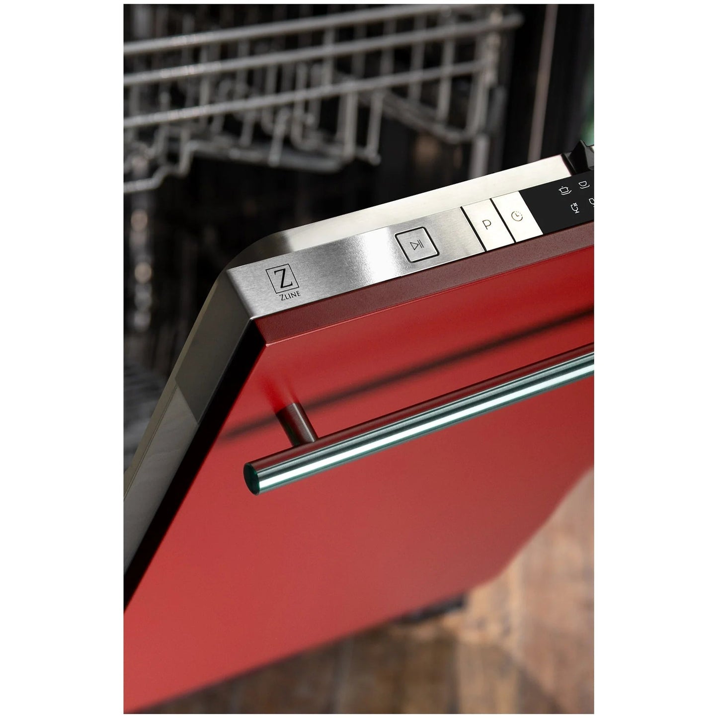 ZLINE Classic 24" Red Matte Top Control Dishwasher With Stainless Steel Tub and Modern Style Handle