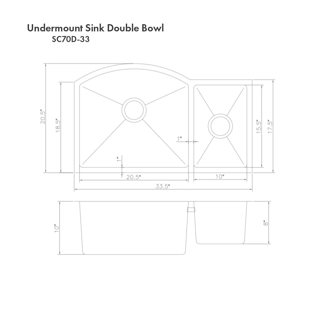 ZLINE Cortina 33" Stainless Steel Undermount Double Bowl Sink