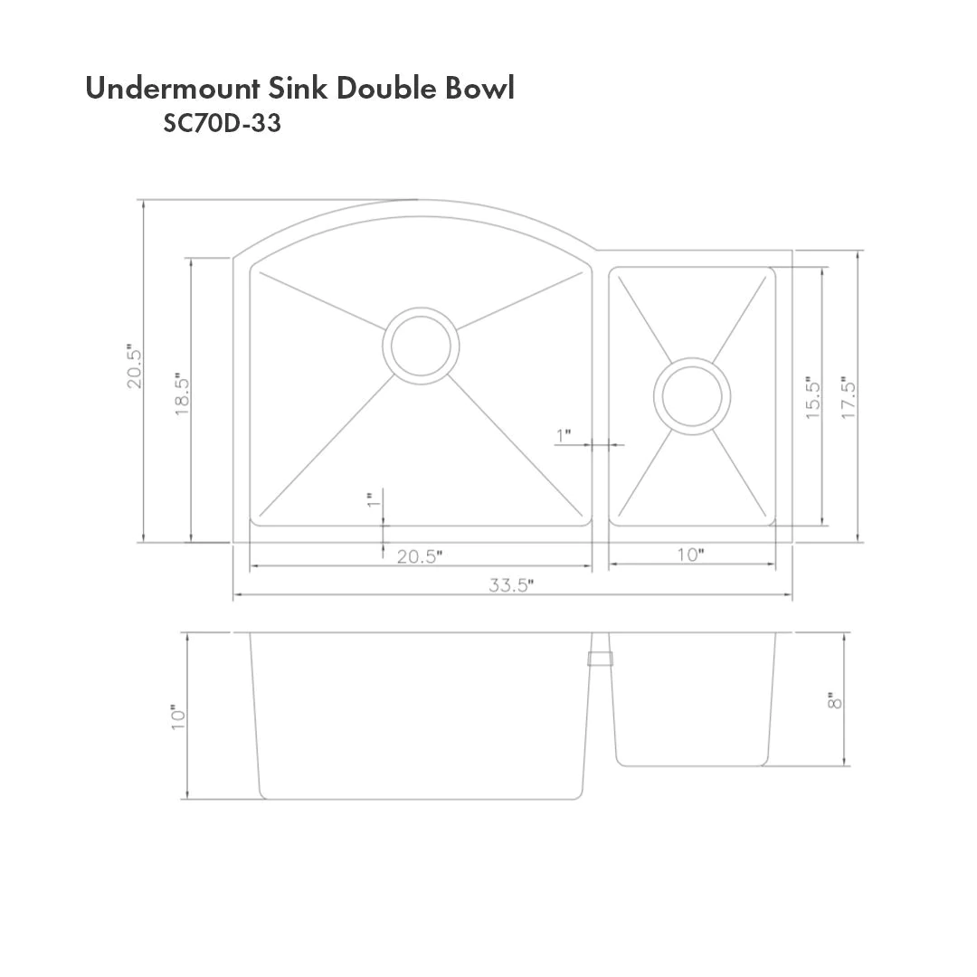 ZLINE Cortina 33" Undermount Double Bowl Sink in Stainless Steel