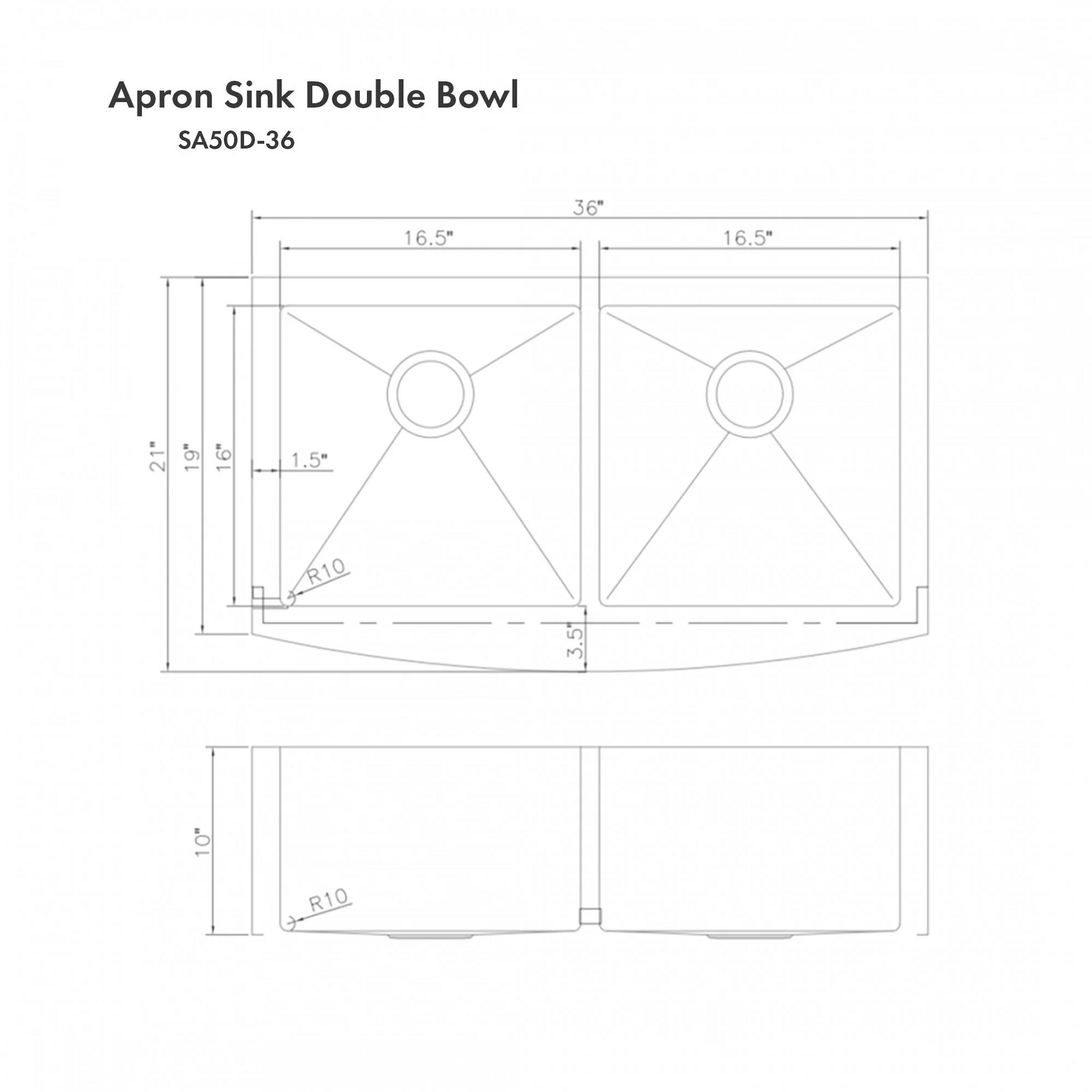 ZLINE Courchevel 36" Stainless Steel Farmhouse Undermount Double Bowl Sink