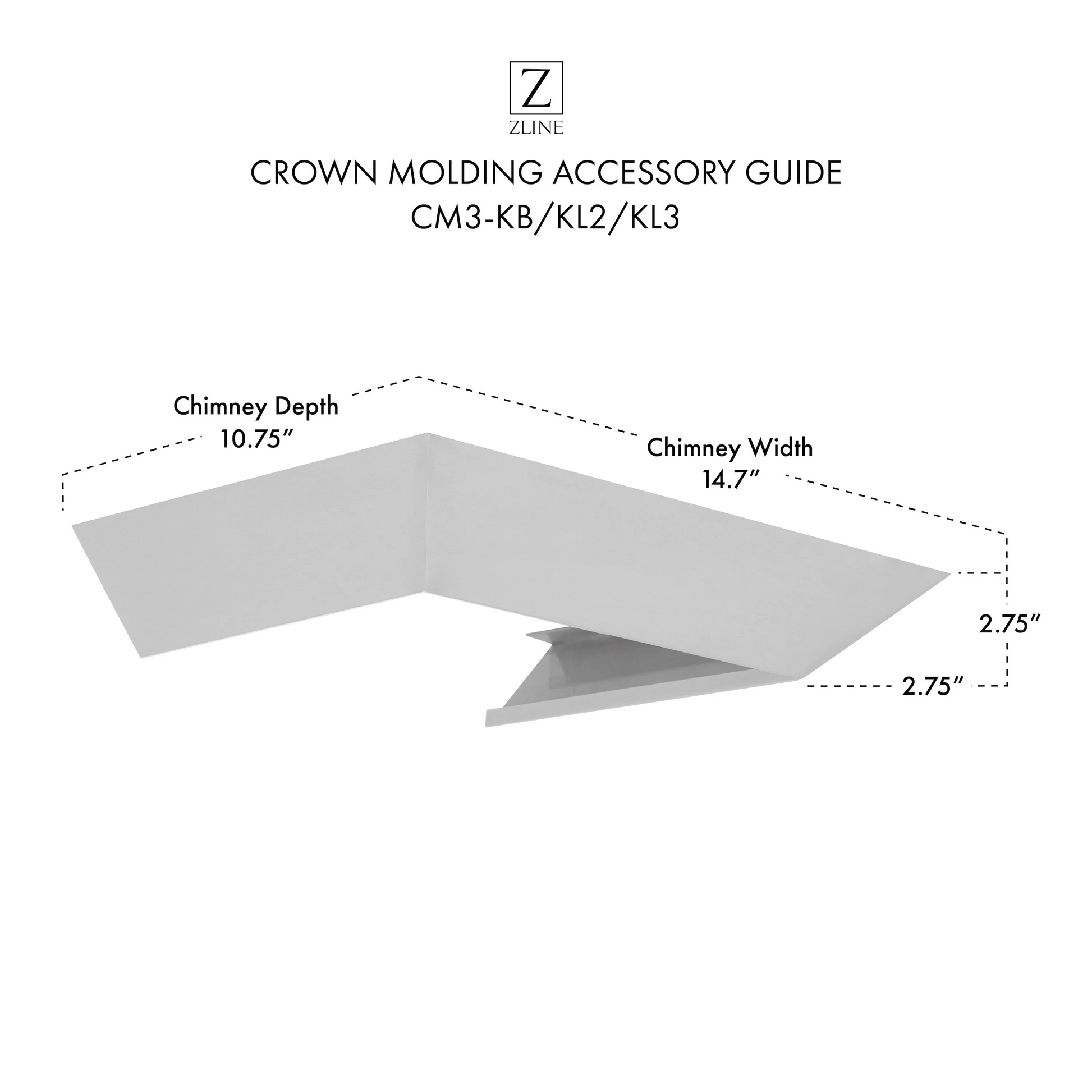 ZLINE Crown Molding Profile 3 for Wall Mount Range Hood (CM3-KB/KL2/KL3)