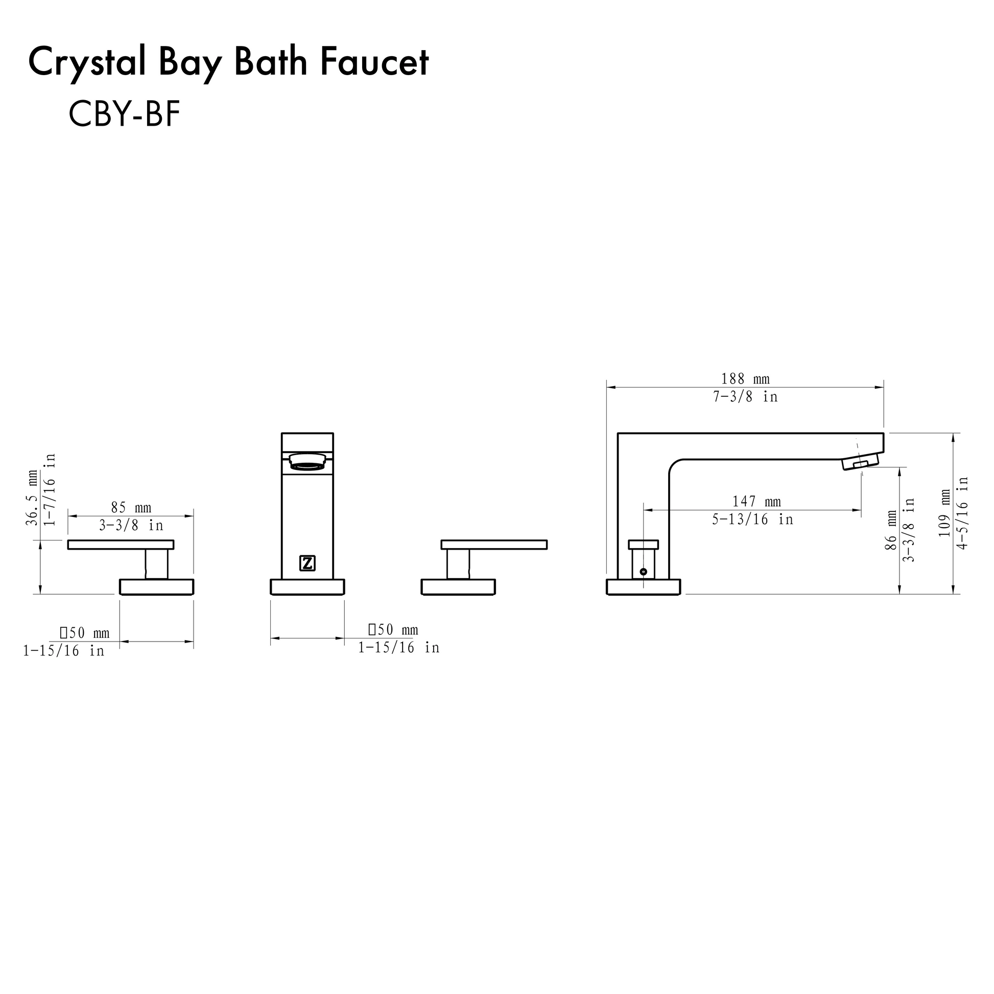 ZLINE Crystal Bay Bath Faucet in Matte Black (CBY-BF-MB)