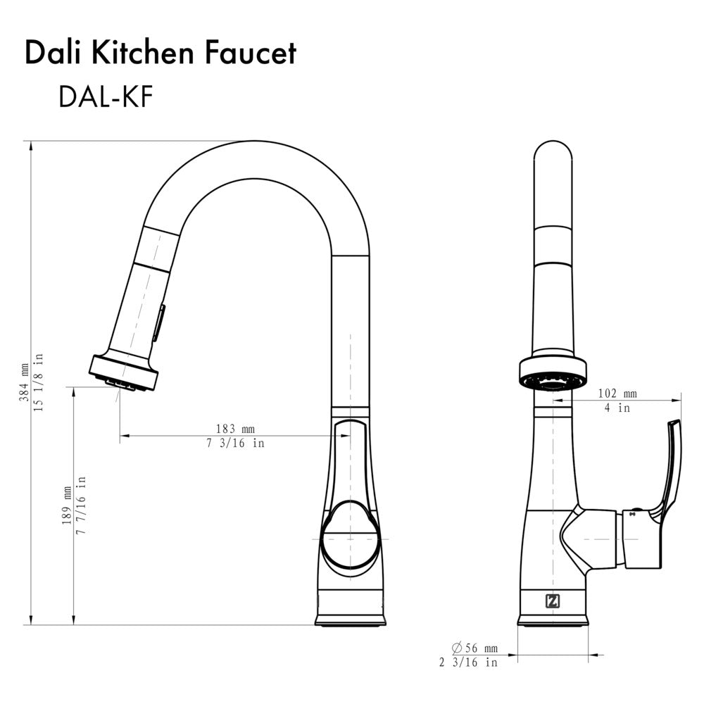 ZLINE Dali Matte Black Single Hole 2.2 GPM Kitchen Faucet With Pull Out Spray Wand