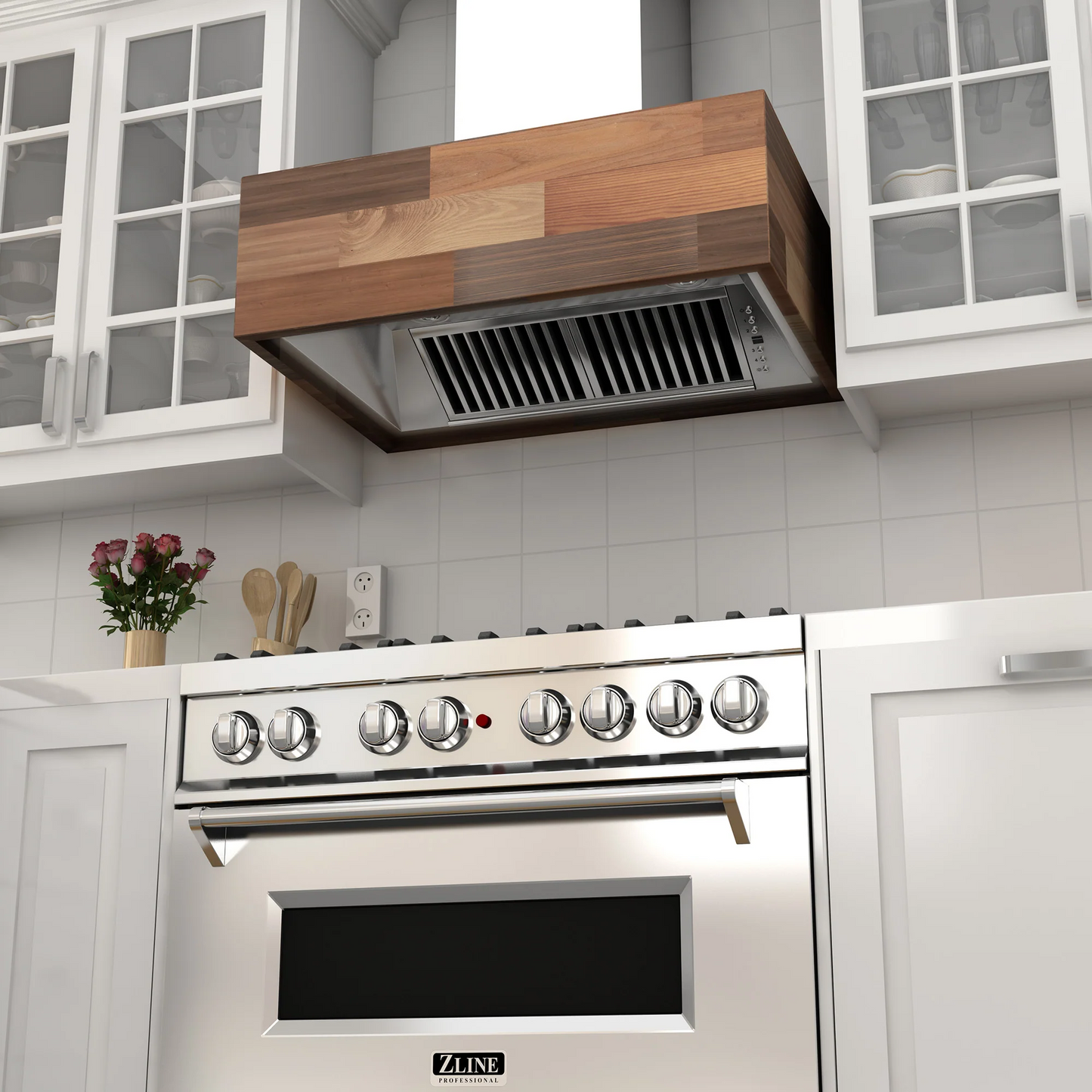 ZLINE Designer Series 48" Butcher Block Wooden Remote Blower Wall Mount Range Hood