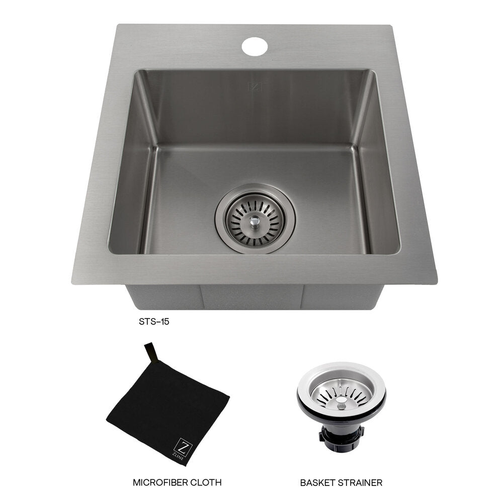 ZLINE Donner 15" Stainless Steel Topmount Single Bowl Bar Sink