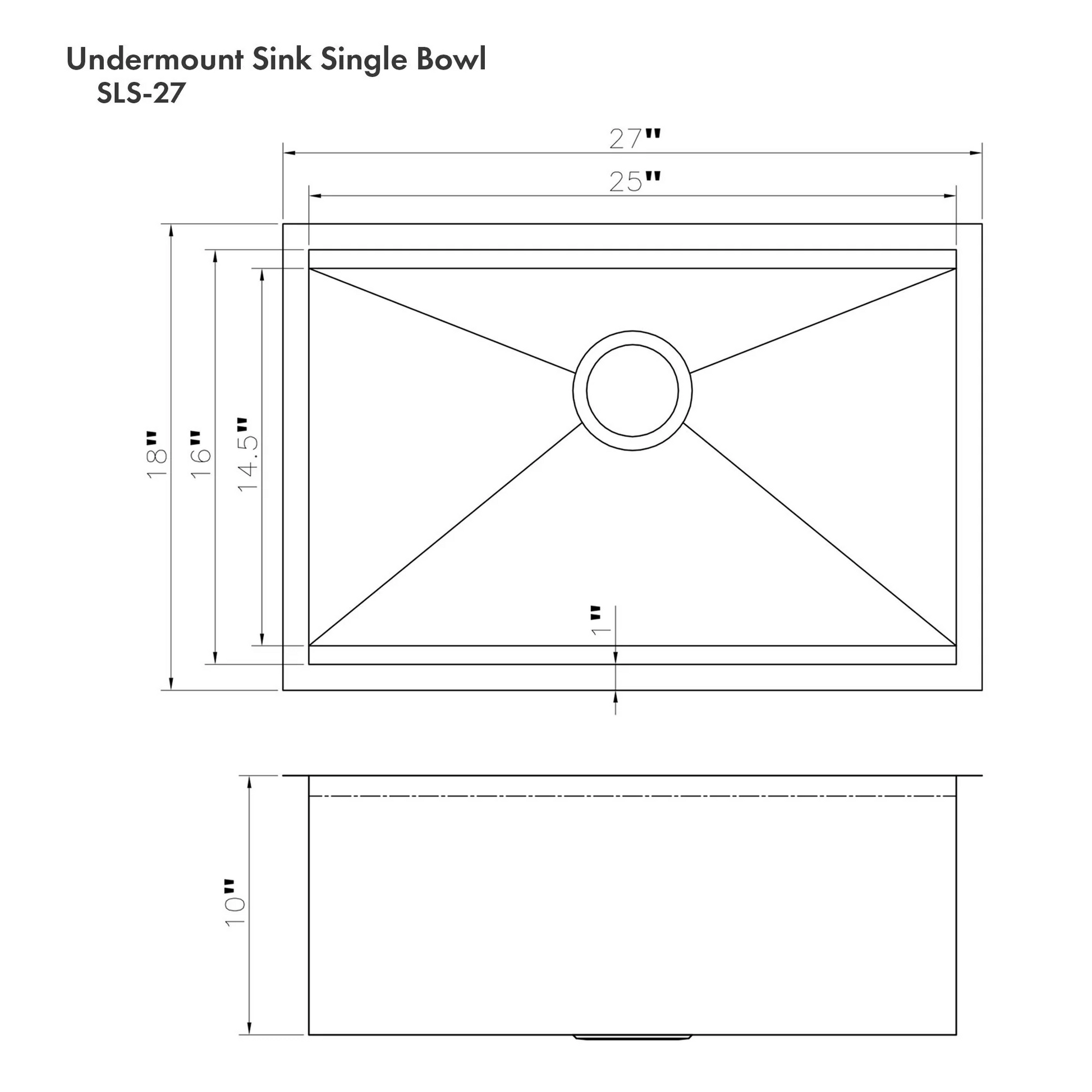 ZLINE Garmisch 27" DuraSnow Stainless Steel Undermount Single Bowl Sink With Accessories