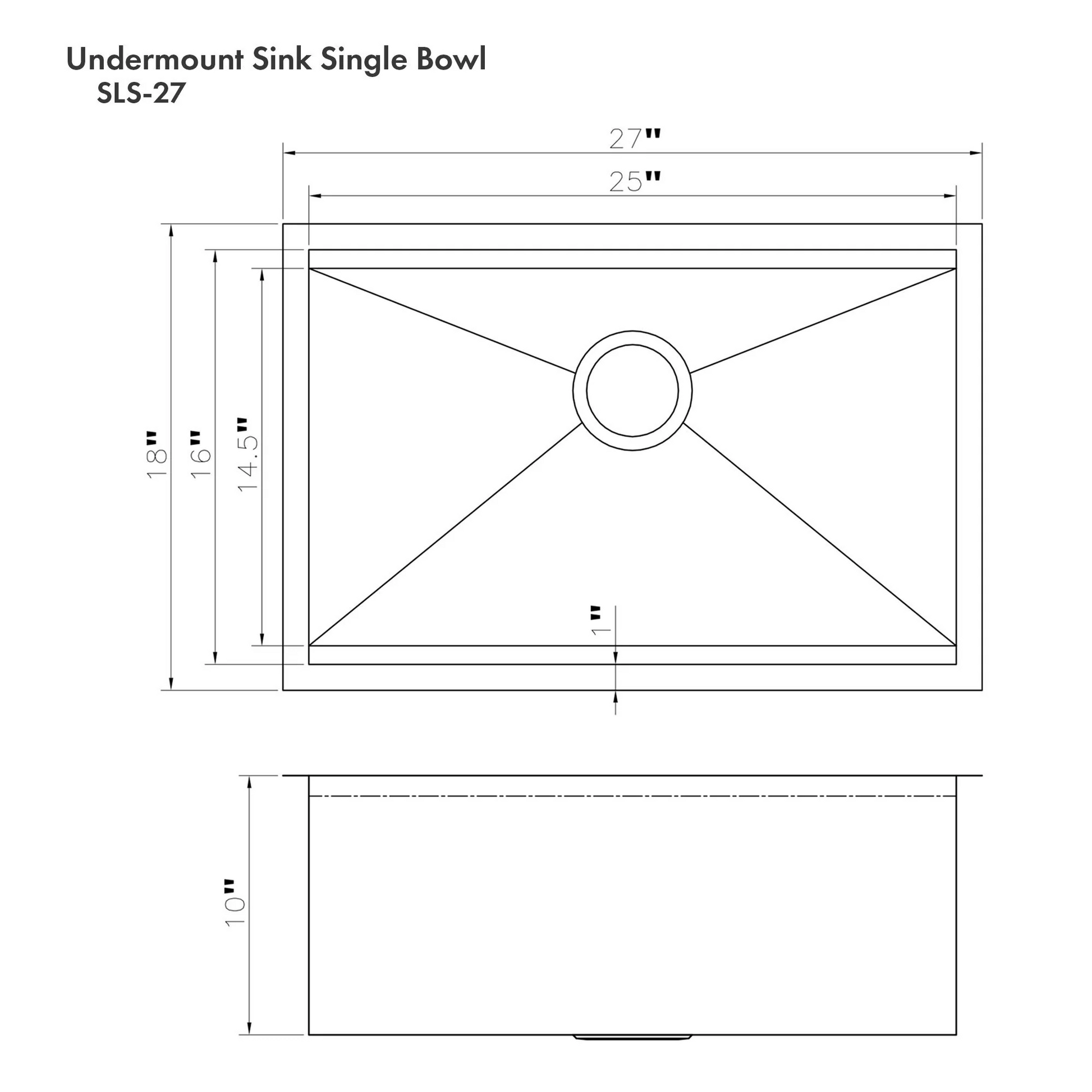 ZLINE Garmisch 27" Undermount Single Bowl Sink in DuraSnow Stainless Steel with Accessories