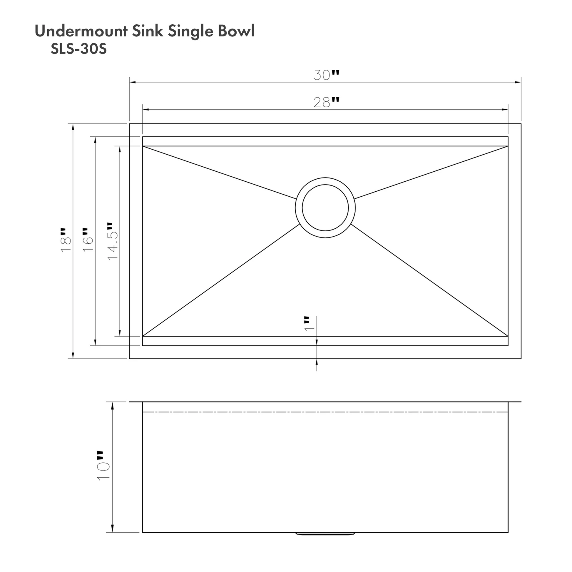 ZLINE Garmisch 30" DuraSnow Stainless Steel Undermount Single Bowl Sink With Accessories