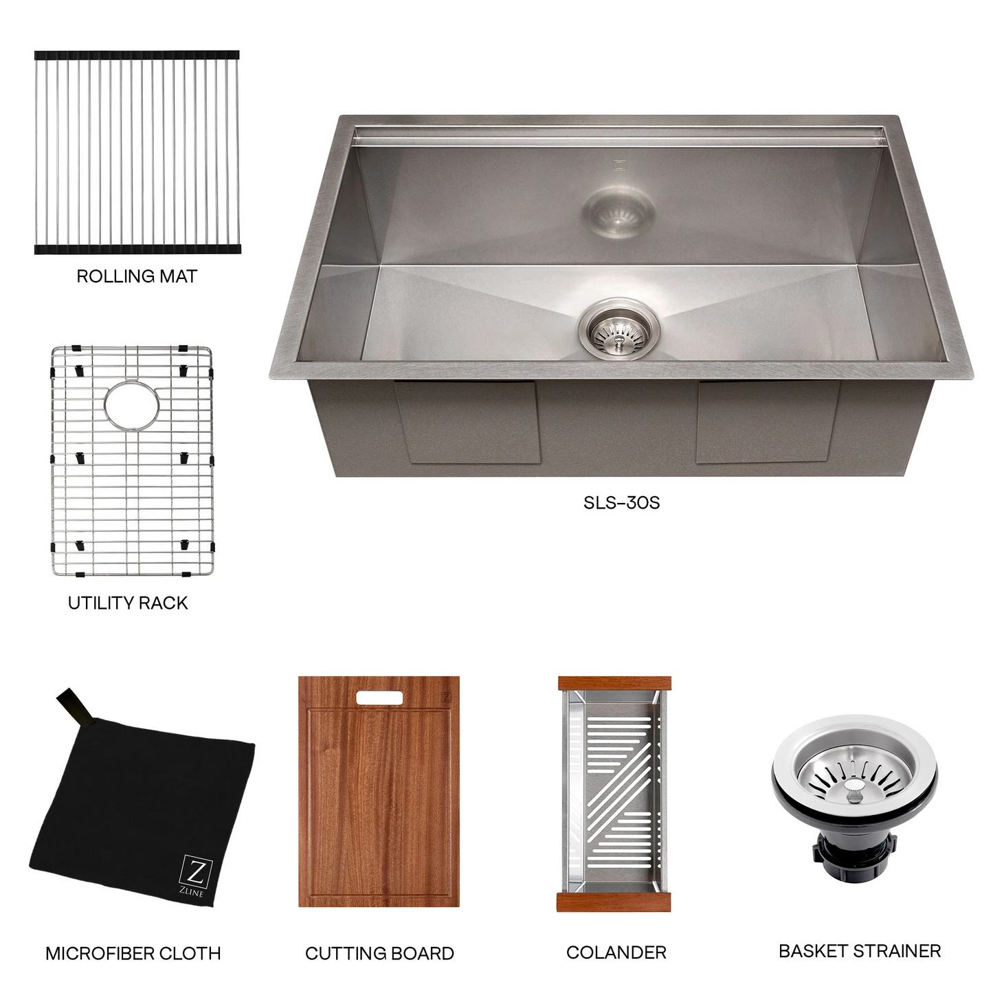 ZLINE Garmisch 30" DuraSnow Stainless Steel Undermount Single Bowl Sink With Accessories