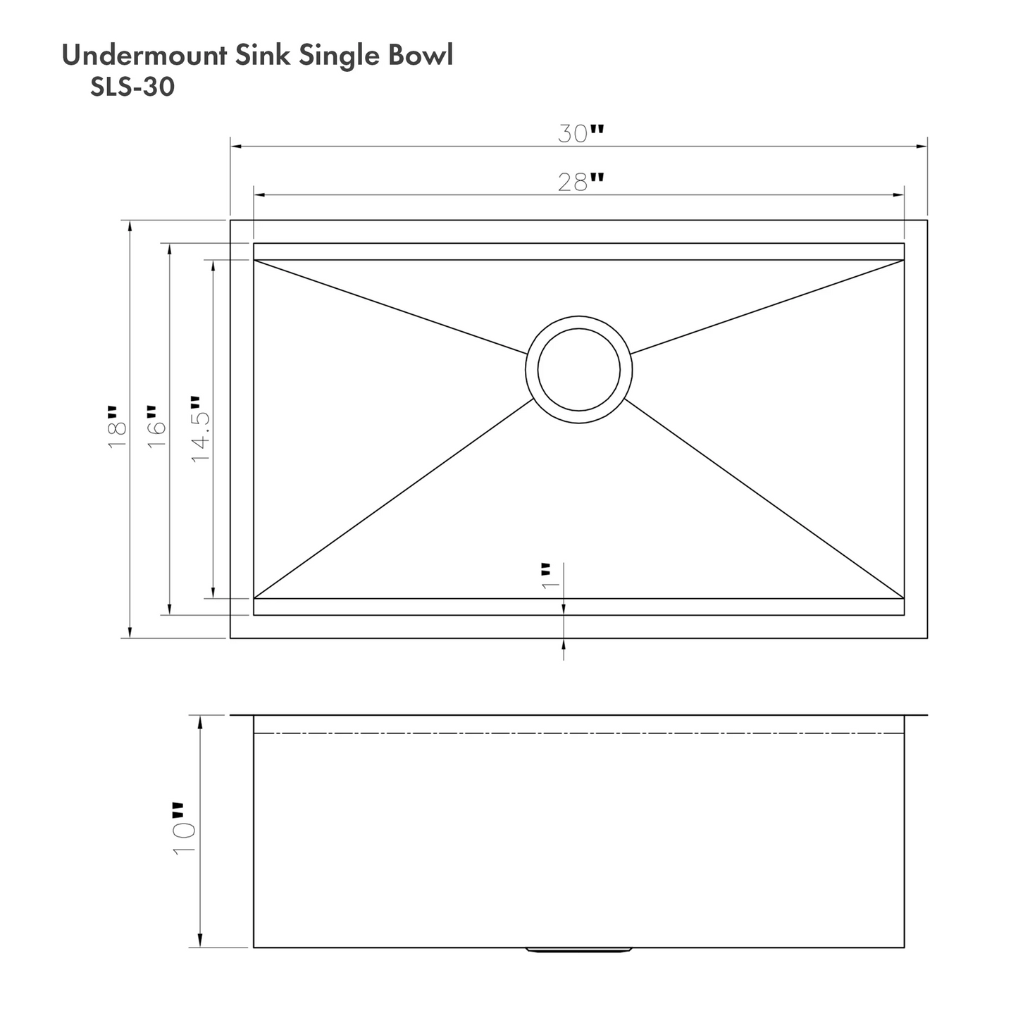 ZLINE Garmisch 30" Stainless Steel Undermount Single Bowl Sink With Accessories