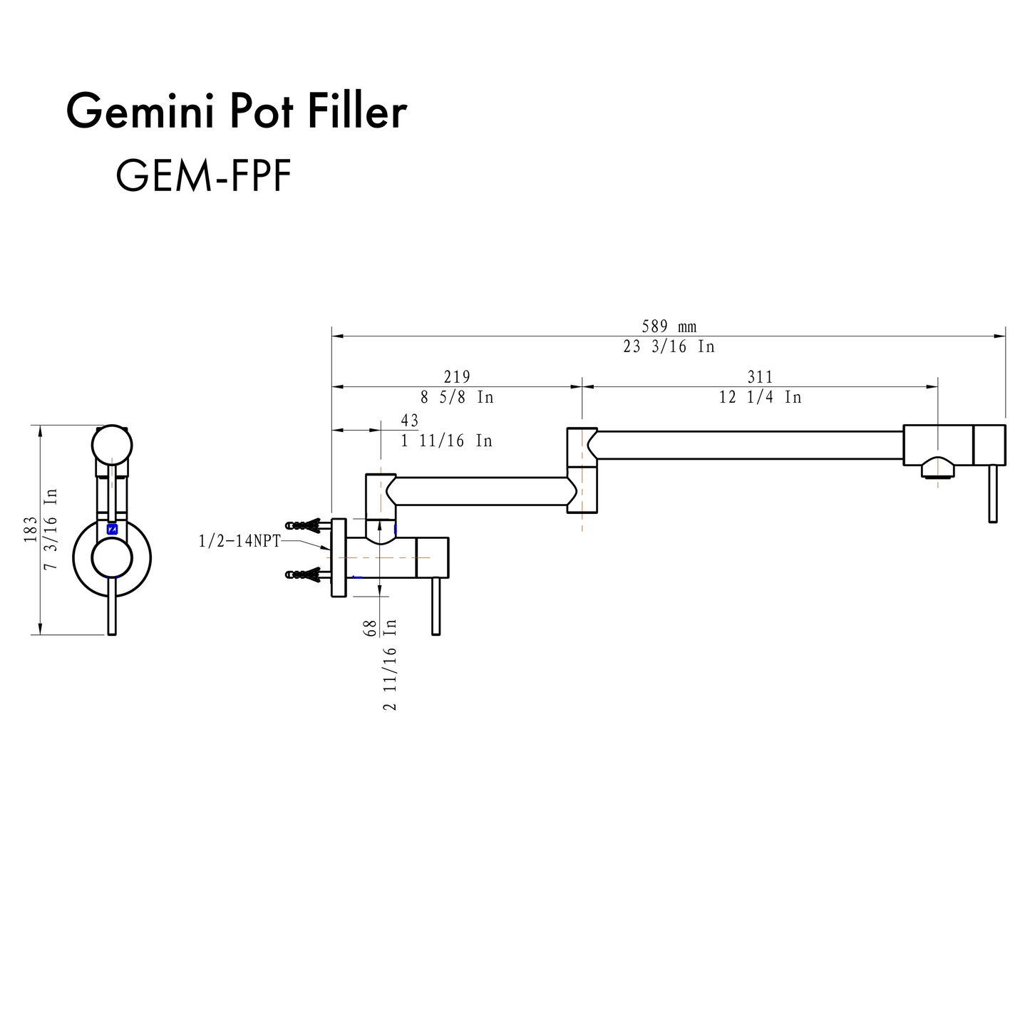 ZLINE Gemini Brushed Nickel Double Handle Pot Filler