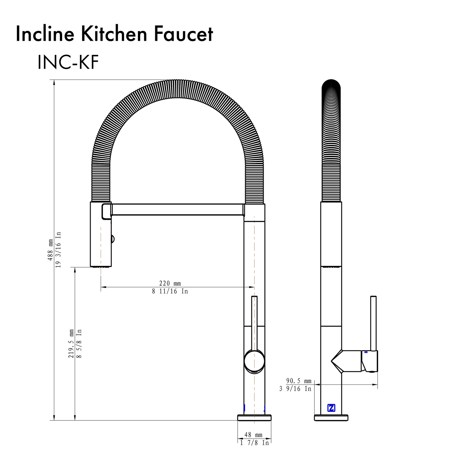 ZLINE Incline Brushed Nickel Pull Down Kitchen Faucet