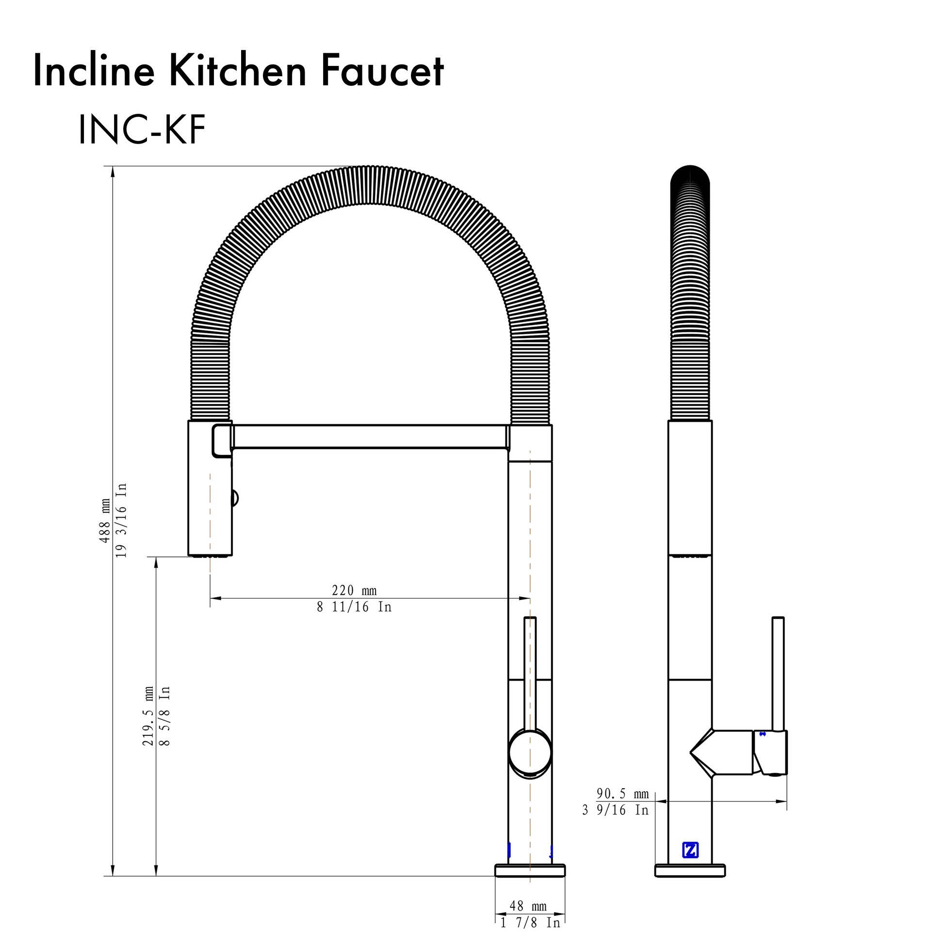 ZLINE Incline Kitchen Faucet in Chrome (INC-KF-CH)