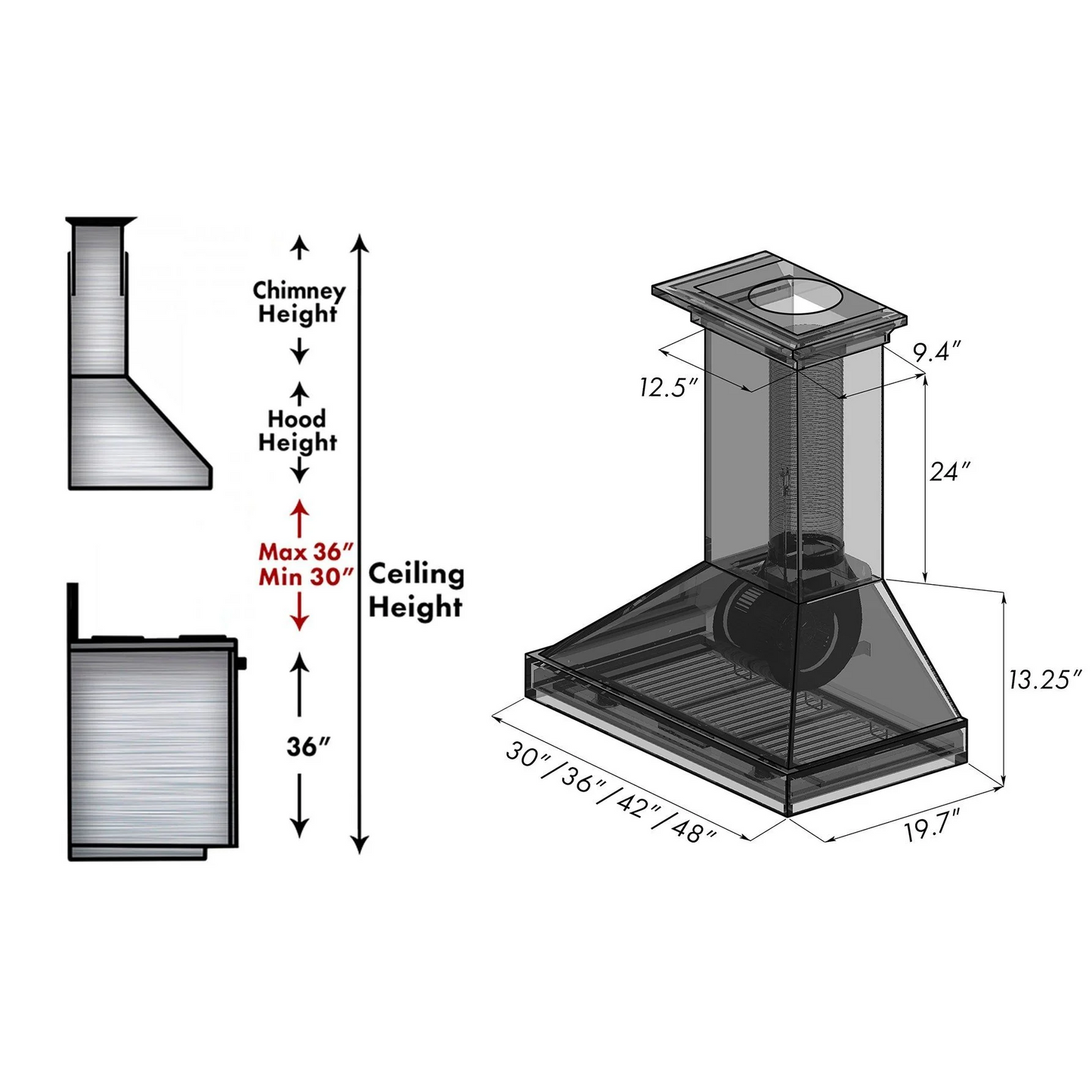 ZLINE KBUF 30" Unfinished Wooden Wall Mount Range Hood - Includes Motor